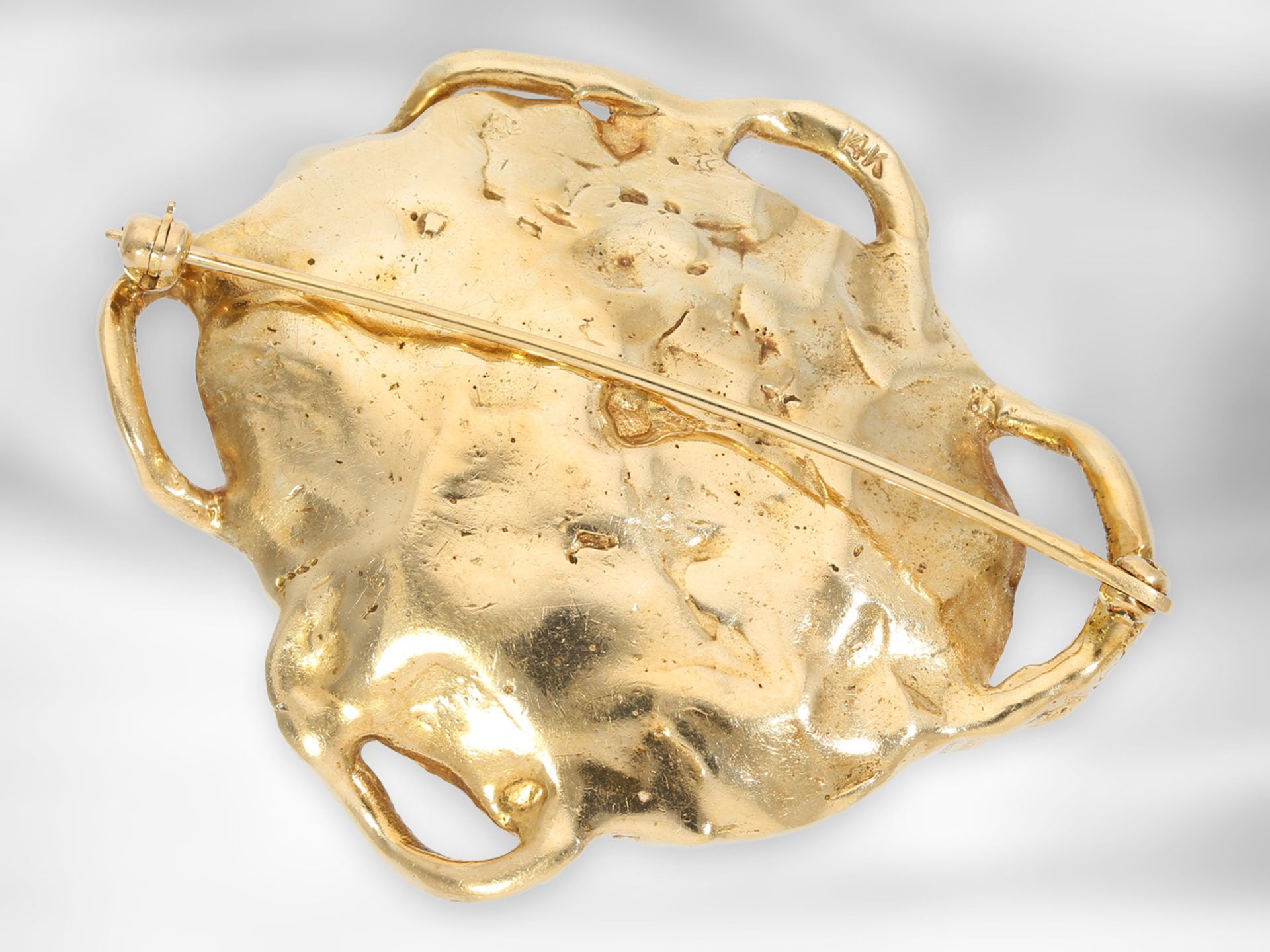 Brosche/Nadel: kreativ gefertigte schwere vintage Goldschmiedebrosche mit barocken Zuchtperlen, 14K - Image 3 of 3