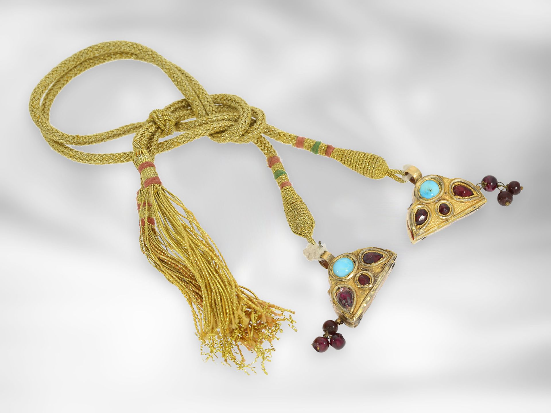 Ohrschmuck/Collier/Ring: antikes indisches Schmuckset bestehend aus Ohrhängern, Ring und Collier, - Bild 2 aus 4