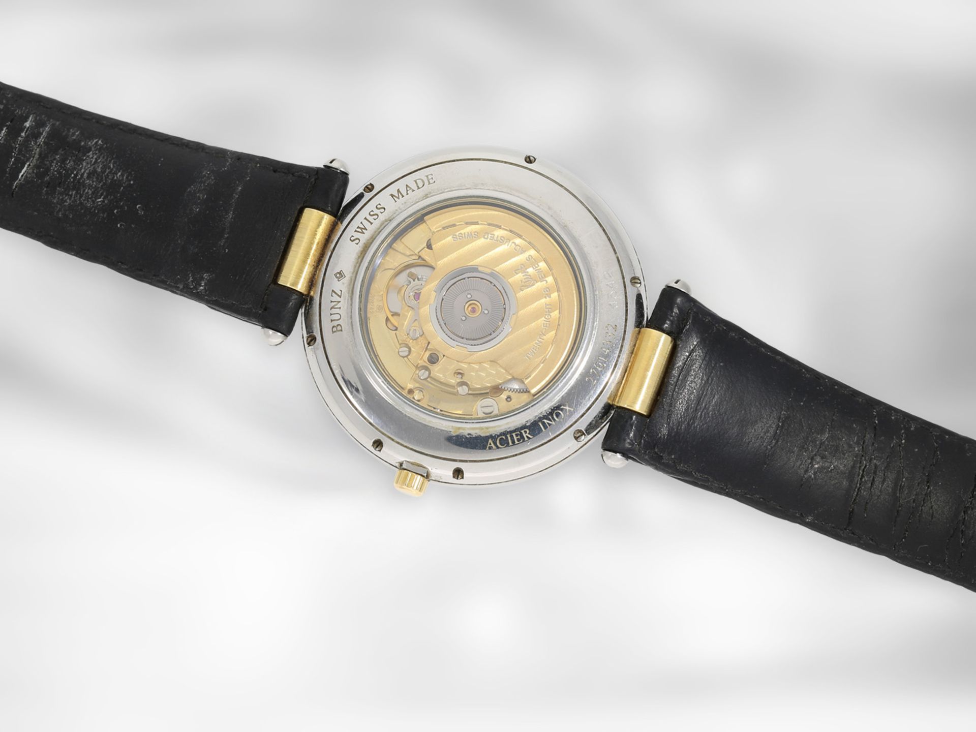 Armbanduhr: ausgefallene und seltene Herren-Designeruhr, Bunz "Moontime" Ref.27014332, Stahl/Gold - Bild 2 aus 2