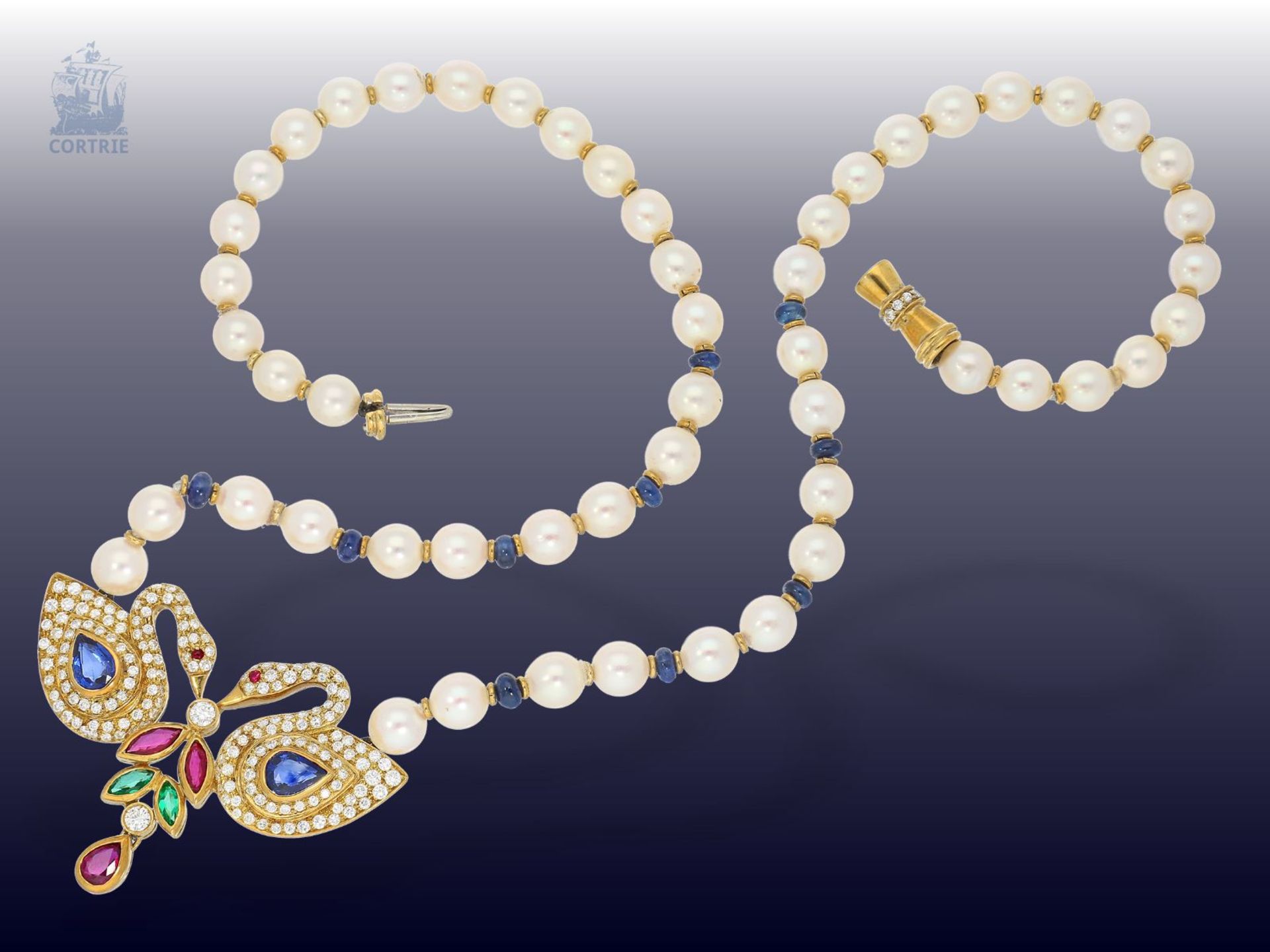 Kette/Collier: hochfeines Collier mit Perlen, Saphiren, Rubinen, Smaragden und reichhaltigem - Image 4 of 4