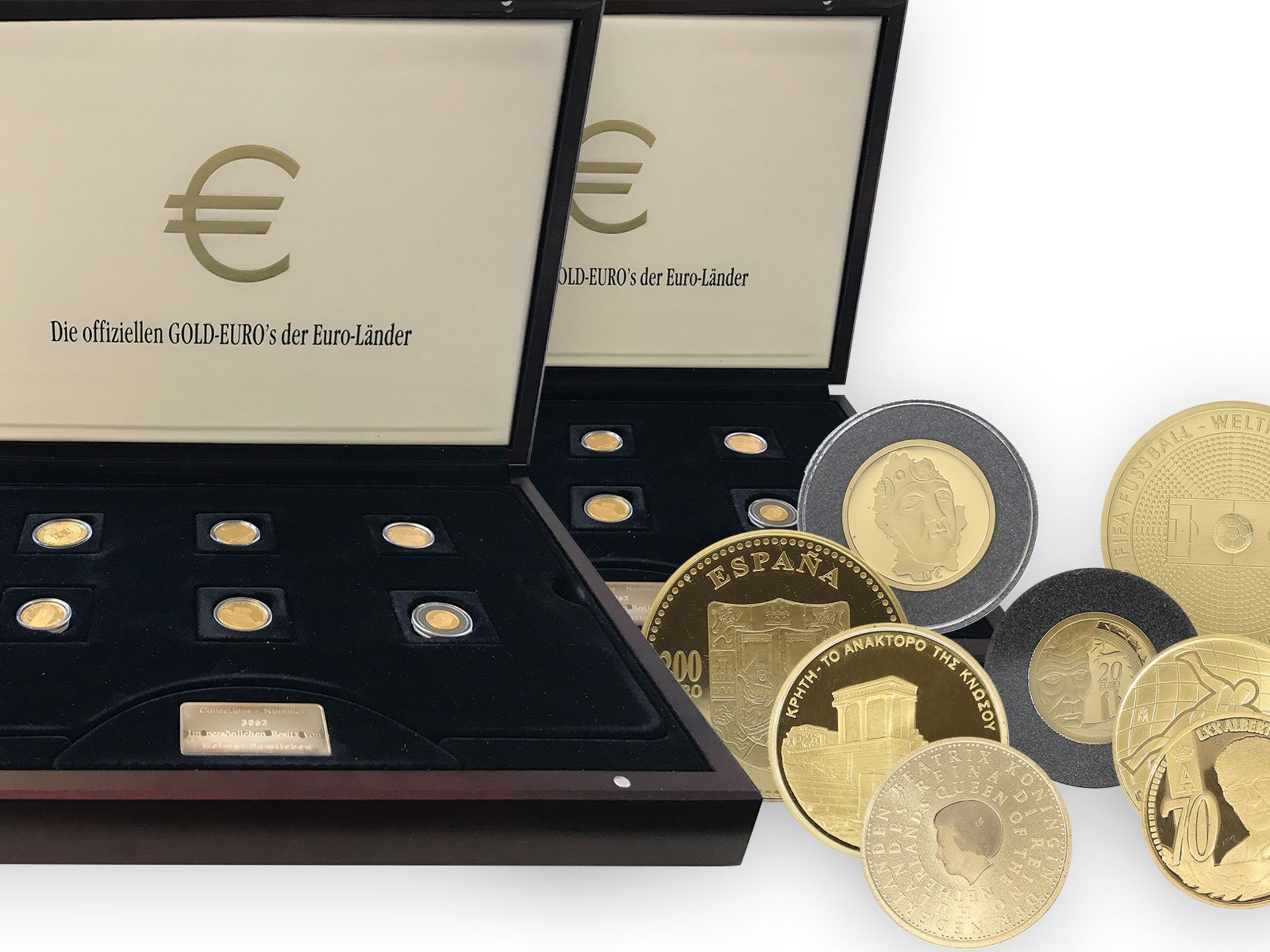 Münzen: wertvolles Set aus 2 x 12 Gold-Euromünzen der Euro-Länder, neuwertig in hochwertigen