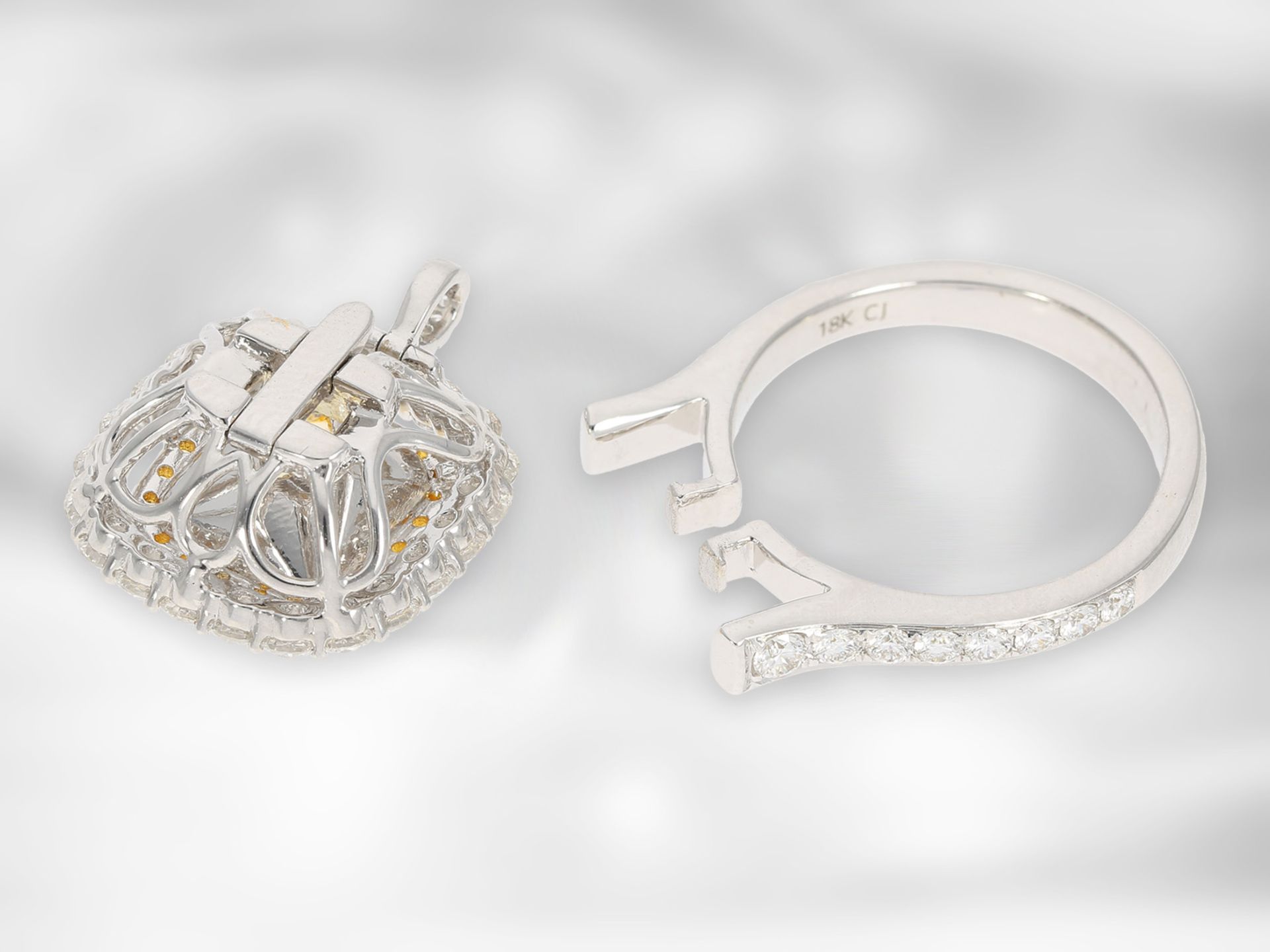 Ring: sehr hochwertiger, ganz spezieller Multifunktionsring/Anhänger mit wertvollem Fancy Diamant - Image 4 of 4