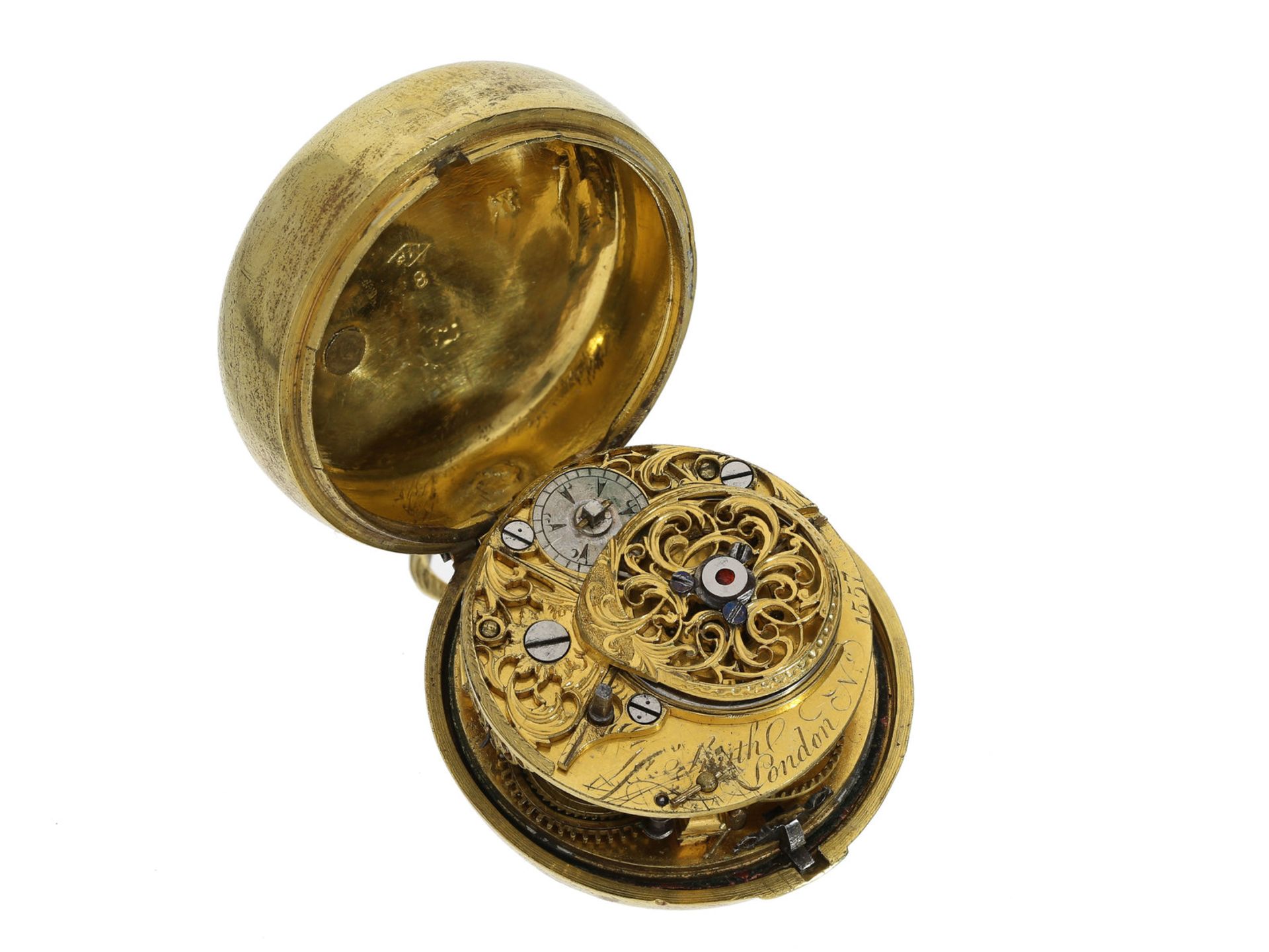 Taschenuhr: englische Doppelgehäuse-Spindeluhr, George Prior/Jn. Smith, London, ca. 1800 - Bild 2 aus 2