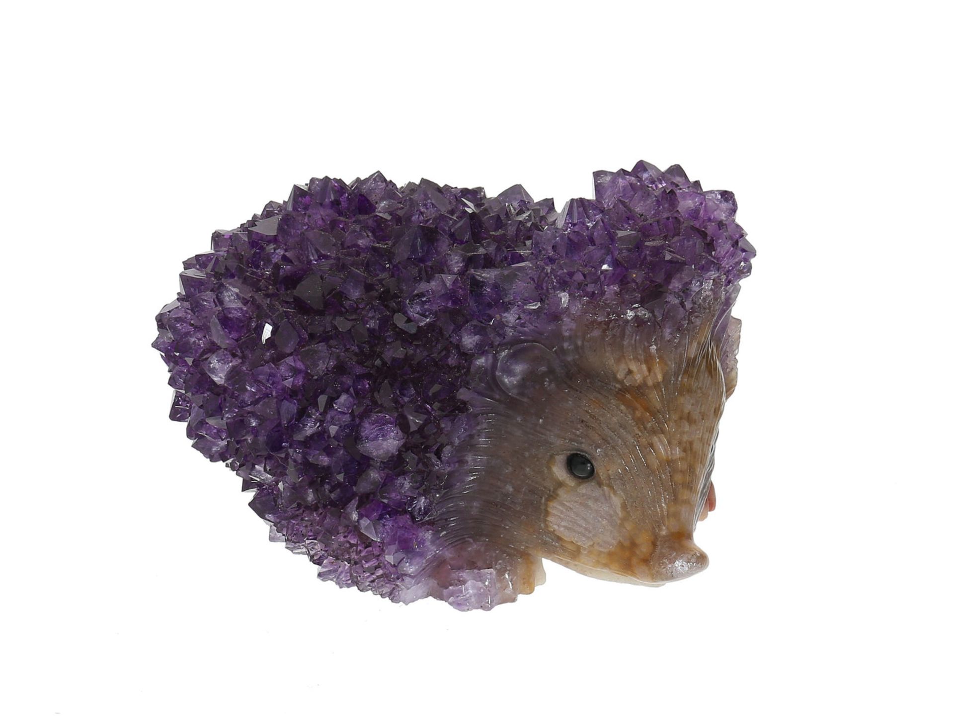 Figur/Schnitzerei: kleine Skulptur eines Igels aus einer Amethystdruse, vermutlich von Eberhard B