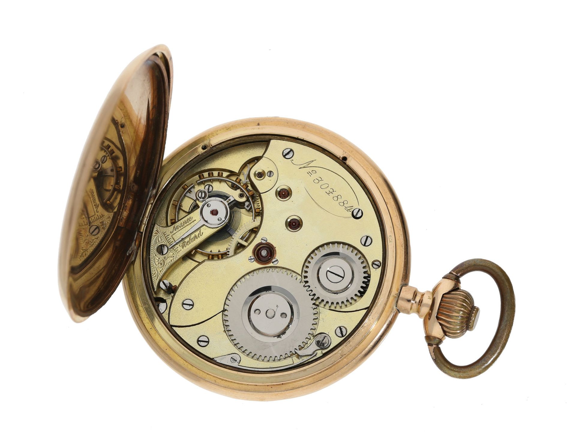 Taschenuhr: 14K Goldsavonnette, System Glashütte No. 307884, inkl. 14K Gold Uhrenkette, ca. 1920 - Bild 3 aus 4