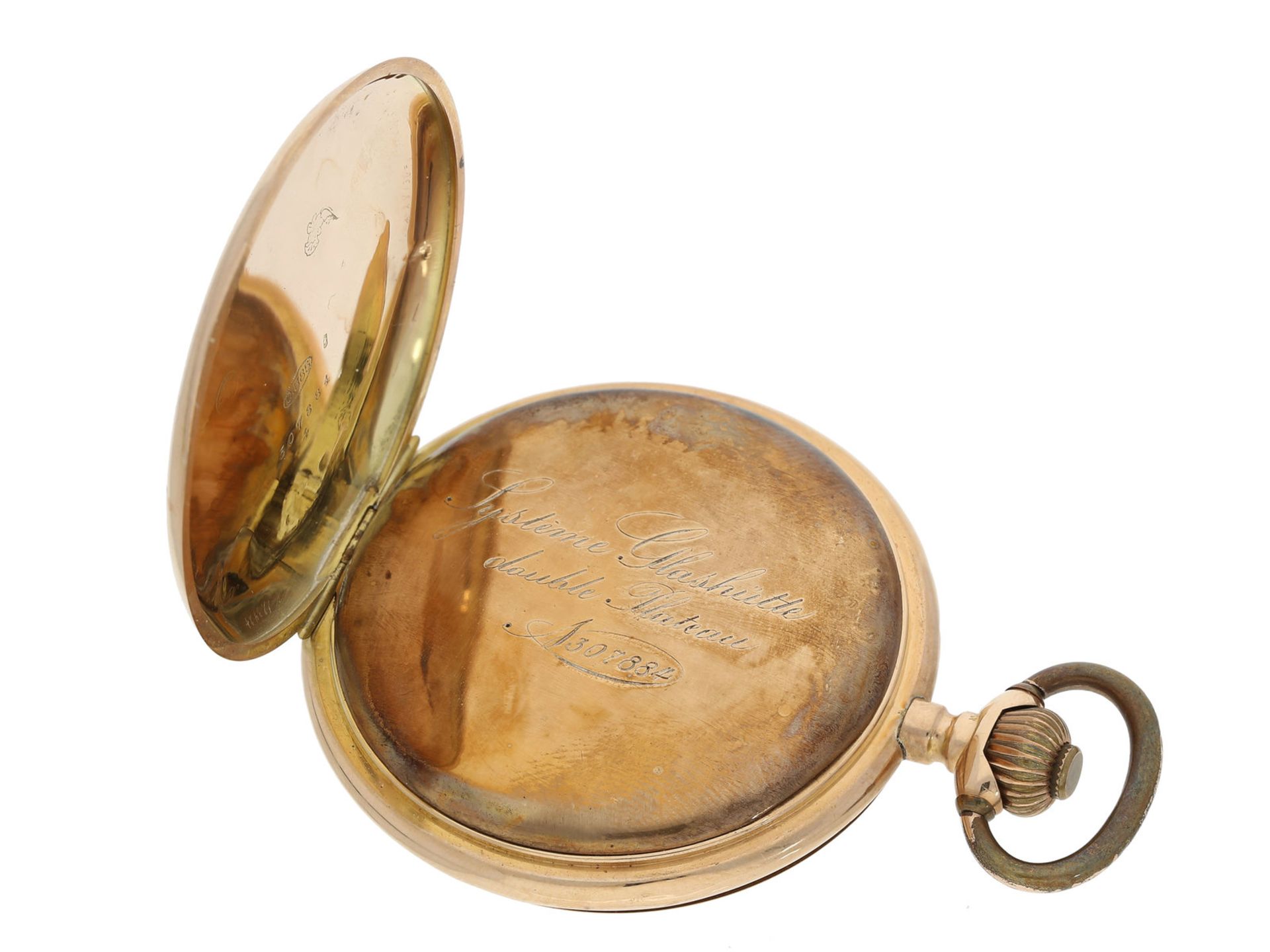 Taschenuhr: 14K Goldsavonnette, System Glashütte No. 307884, inkl. 14K Gold Uhrenkette, ca. 1920 - Bild 2 aus 4