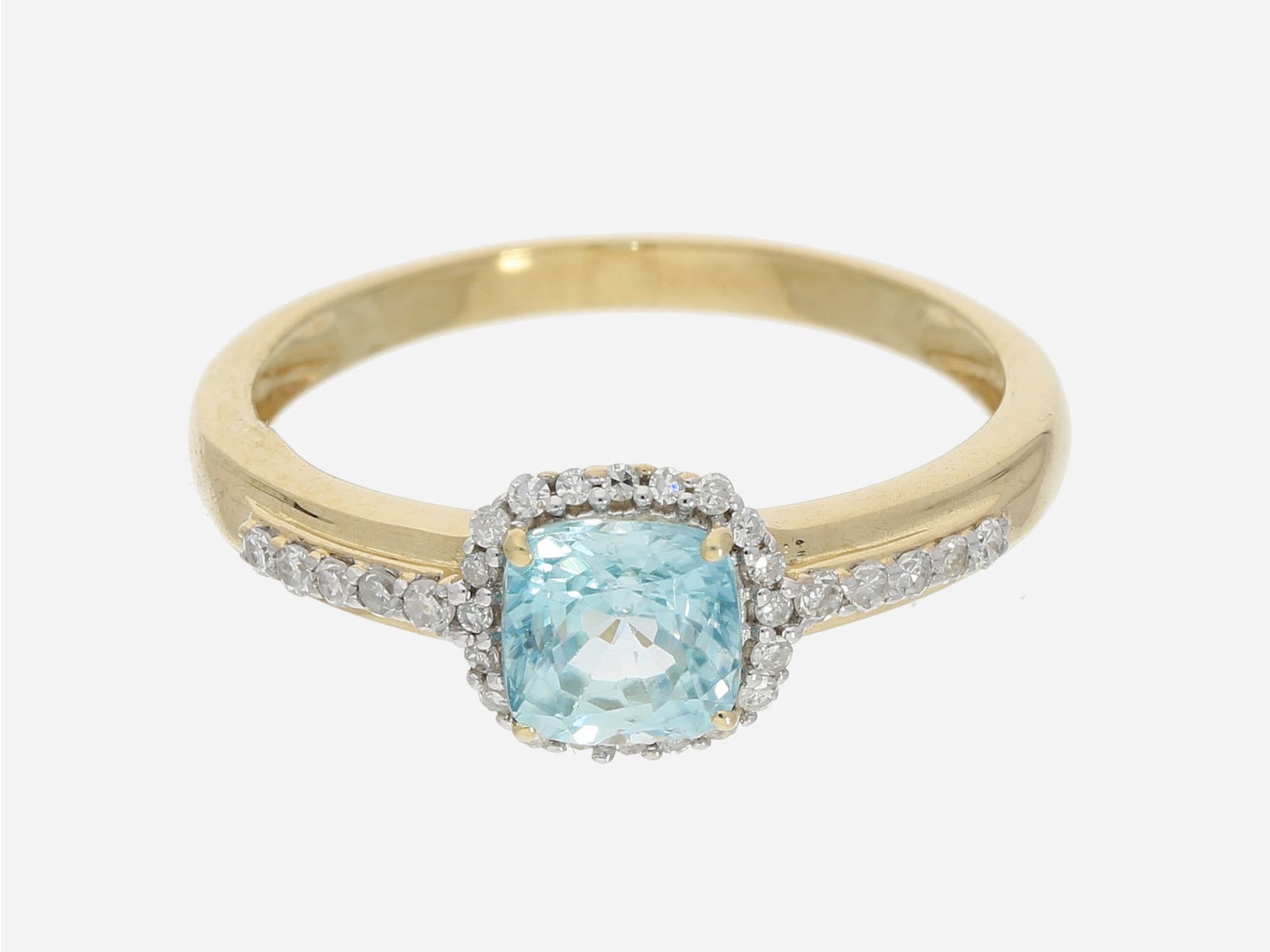 Ring: vintage Damenring mit Diamanten und Blautopas