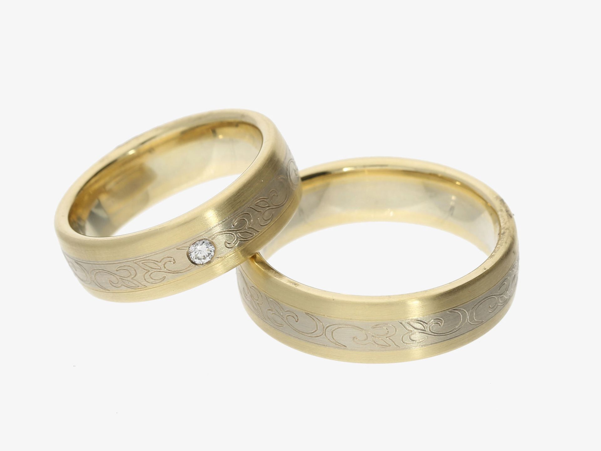 Ring: neuwertige, ausgefallene Trauringe in 14K Gold, Bicolor