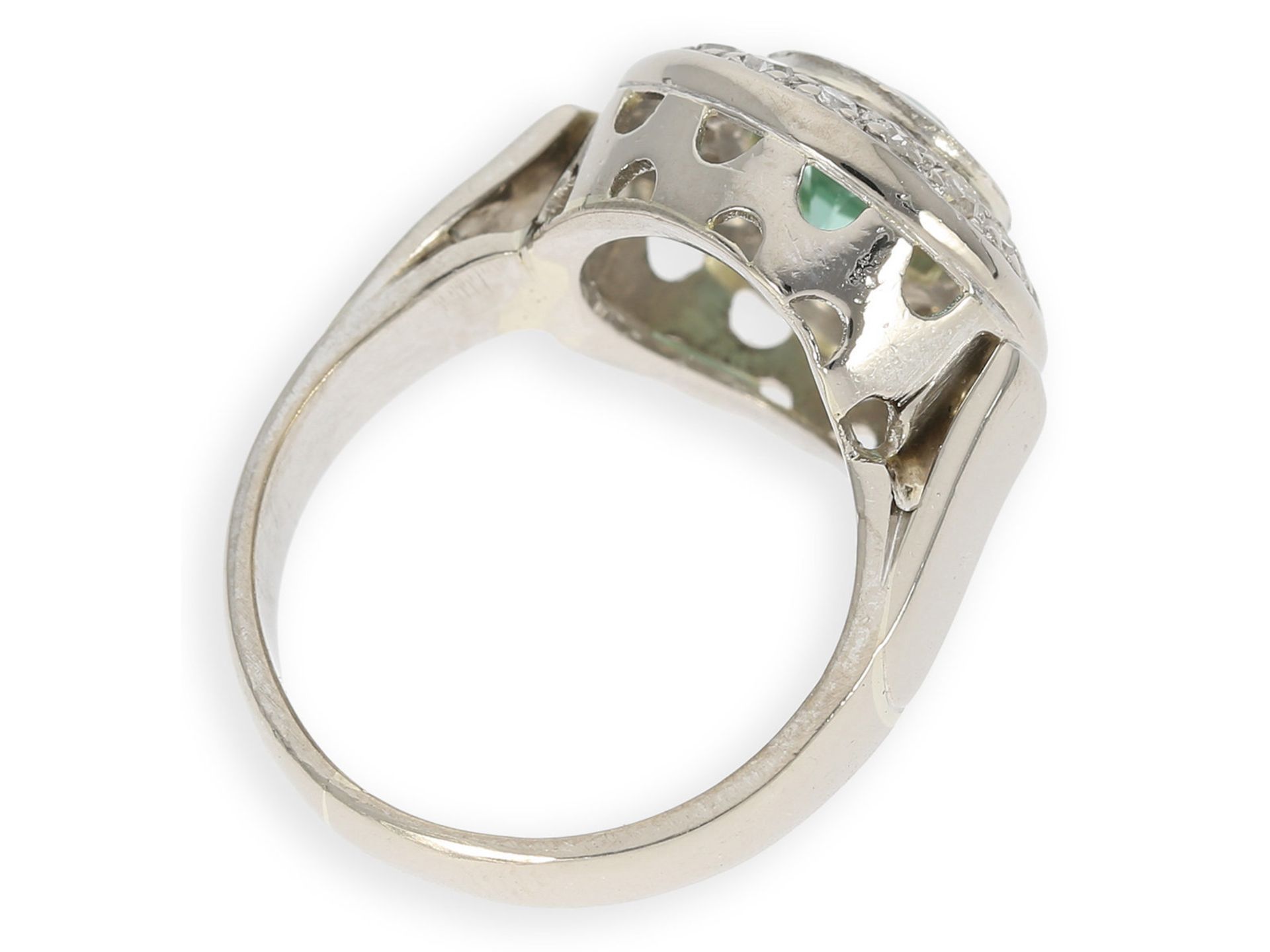 Ring: dekorativer Weißgoldring mit interessantem Farbstein und Diamanten, 14K Gold - Bild 3 aus 3