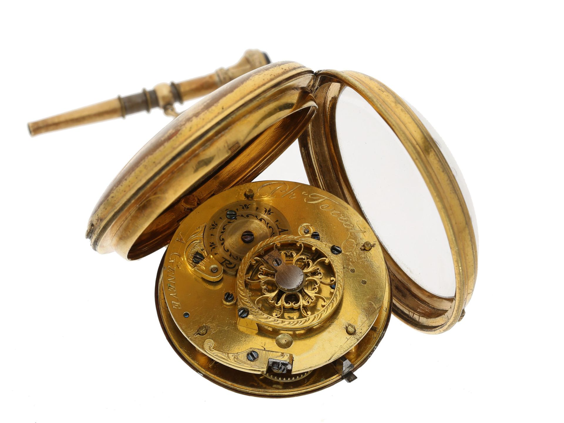 Taschenuhr: große Genfer Spindeluhr, Philippe Terrot A Geneve, ca. 1780 - Bild 2 aus 2