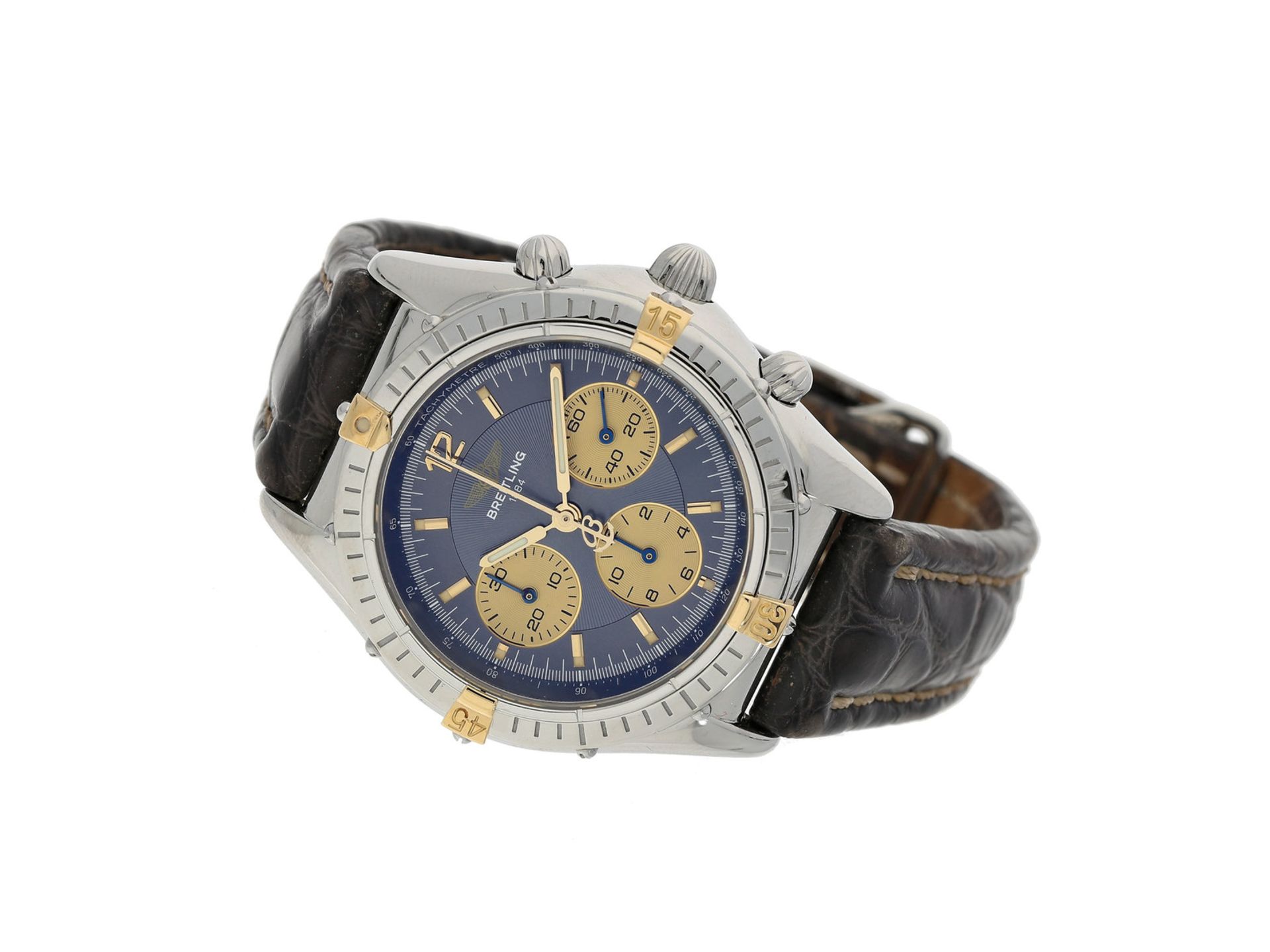 Armbanduhr: sportlicher Automatic-Chronograph, Breitling Ref. B300.11 Stahl/Gold mit Originalpapi