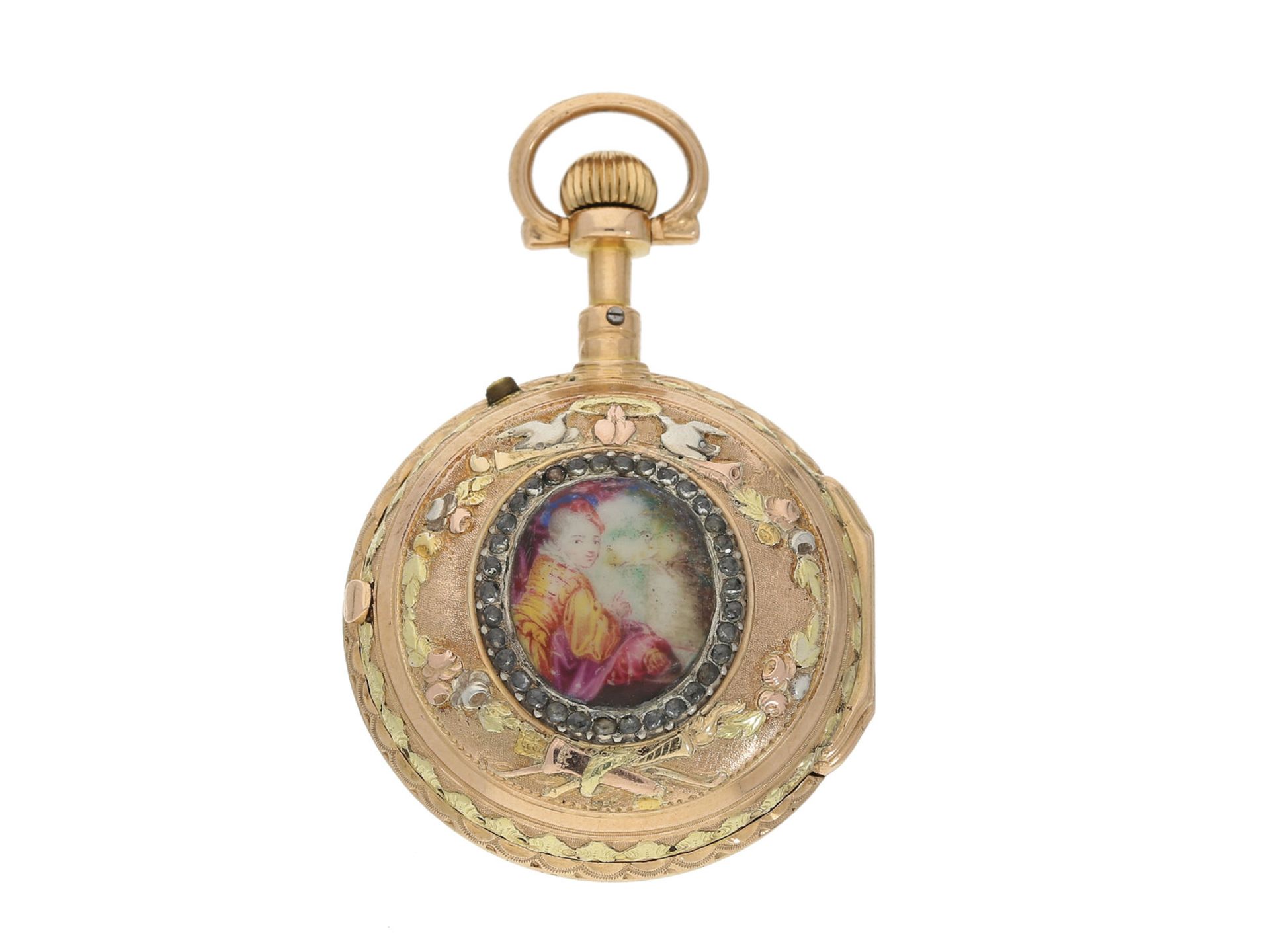 Taschenuhr: feine 18K Gold-/Emaille-Taschenuhr, ca. 1780 und später