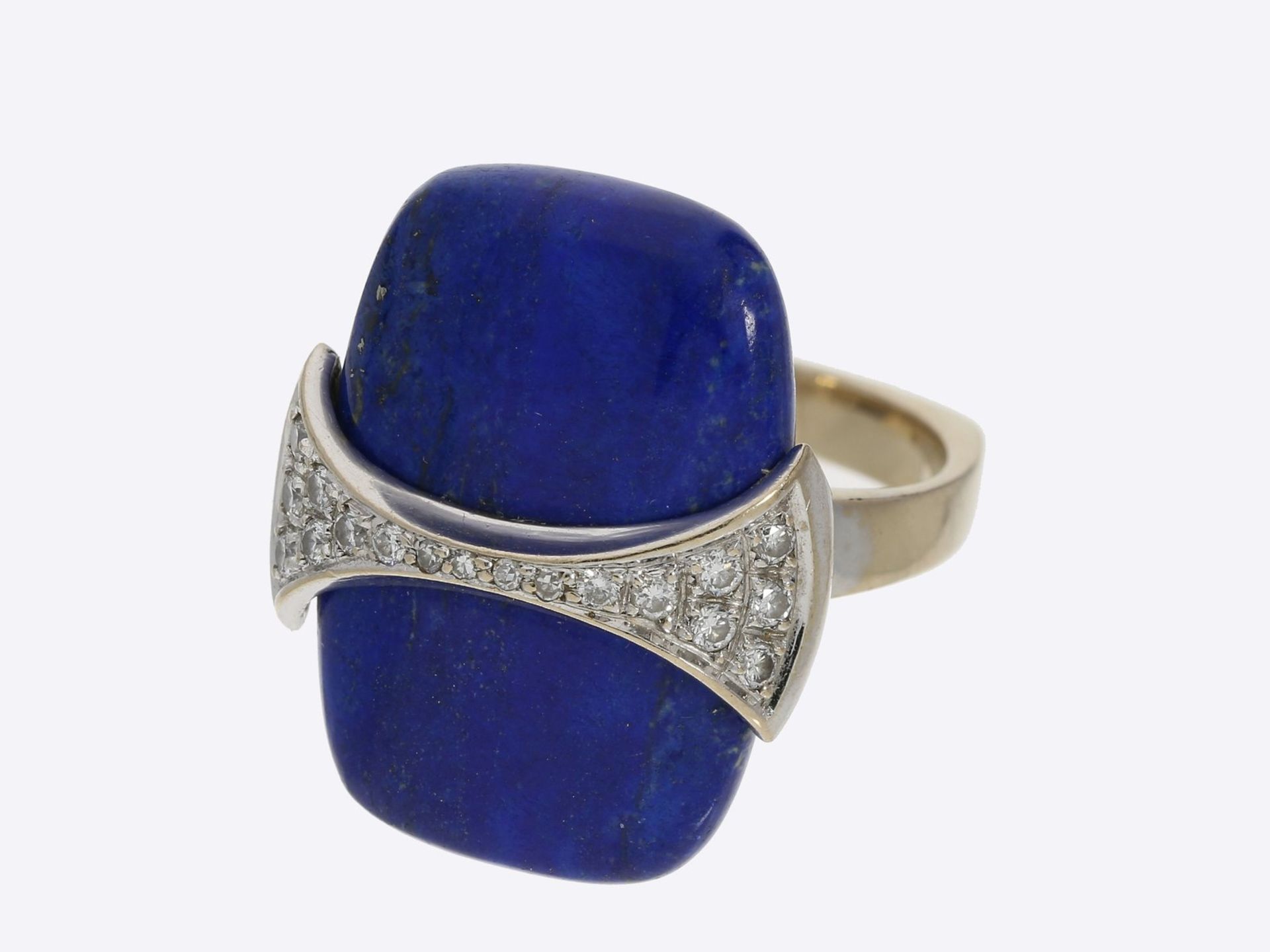 Ring: dekorativer vintage Lapislazuli-Ring mit Diamanten, 18K Weißgold, vermutlich unikate Anfer