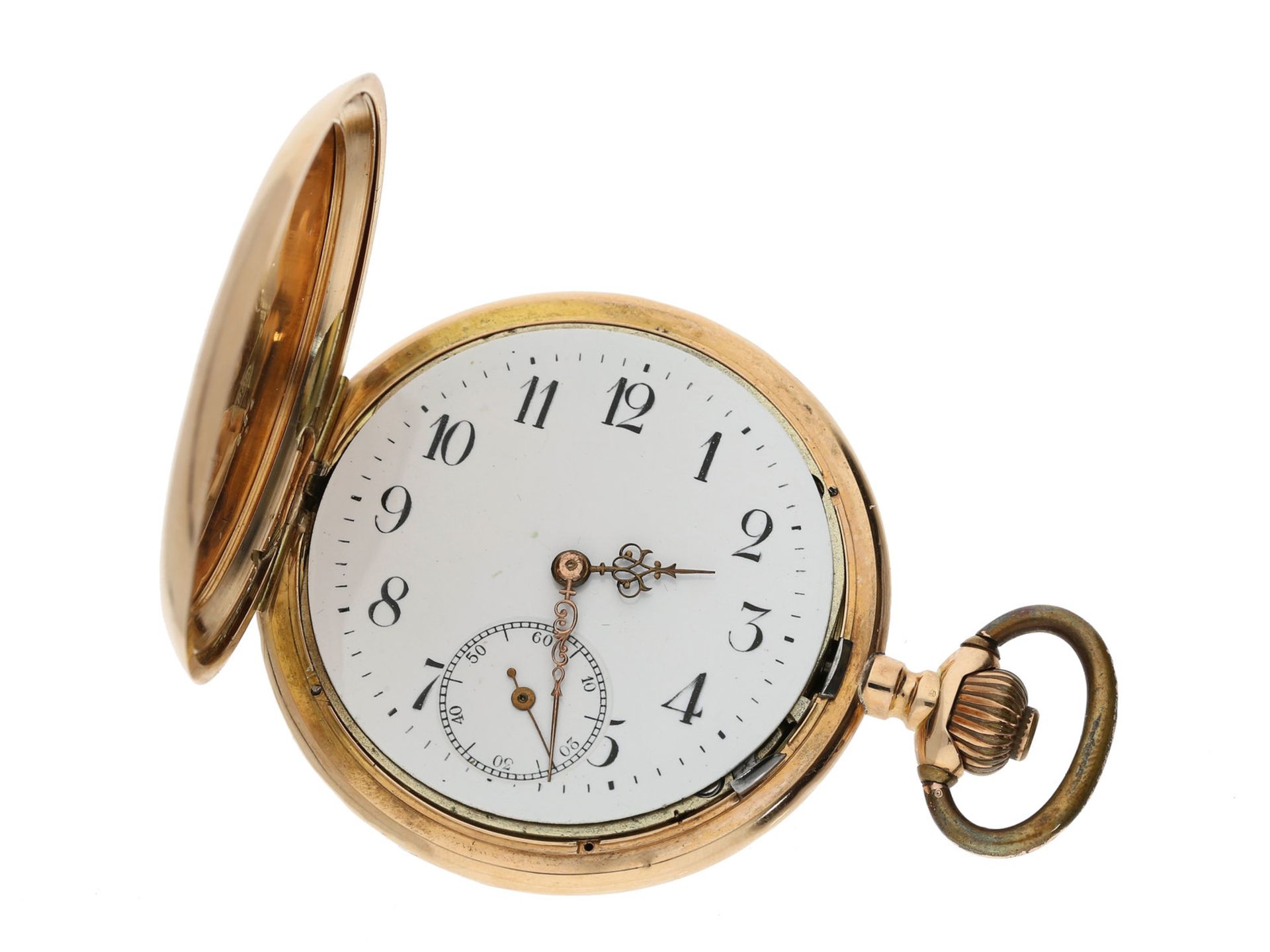 Taschenuhr: 14K Goldsavonnette, System Glashütte No. 307884, inkl. 14K Gold Uhrenkette, ca. 1920