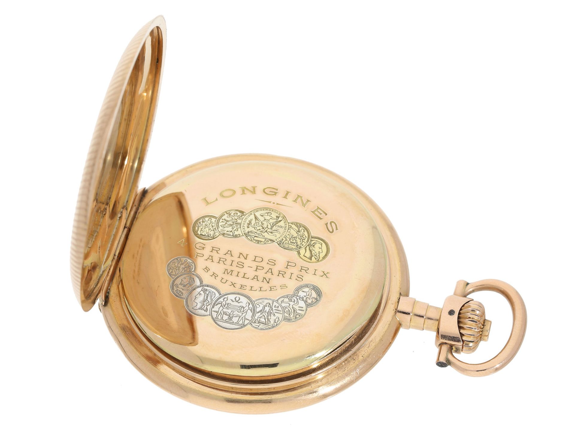 Taschenuhr: feine und wenig benutzte 14K Longines Goldsavonnette, ca. 1900 - Bild 3 aus 4