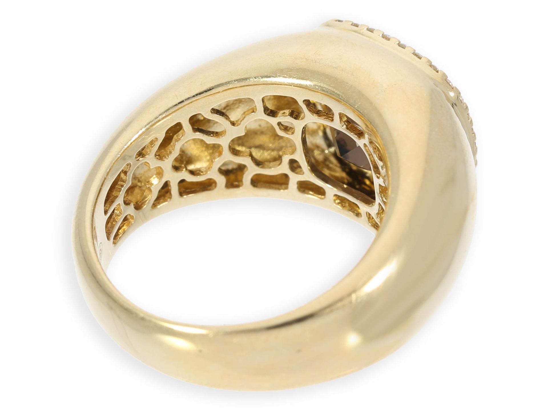 Ring: dekorativer moderner Gelbgoldring mit Rauchquarz und Brillanten, 14K Gelbgold - Bild 2 aus 3