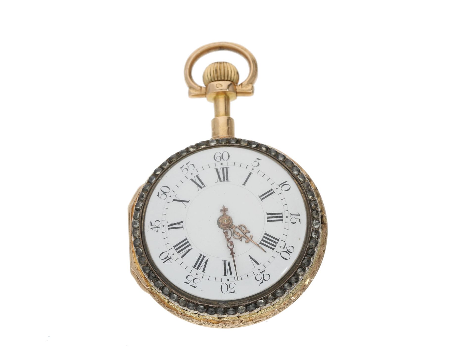 Taschenuhr: feine 18K Gold-/Emaille-Taschenuhr, ca. 1780 und später - Bild 2 aus 2