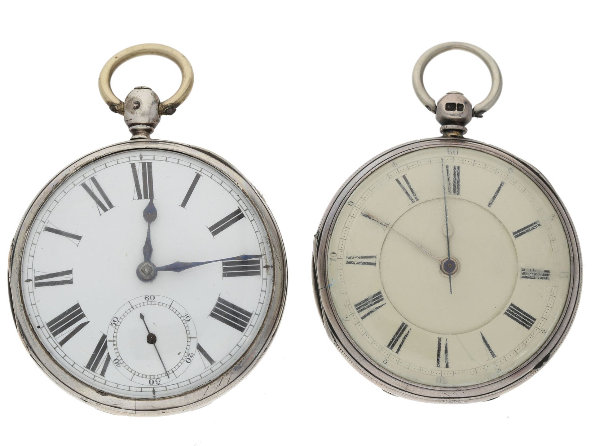 Taschenuhr: 2 große englische Herrenuhren, ein früher Chronograph und eine frühe Massey-Hemmun