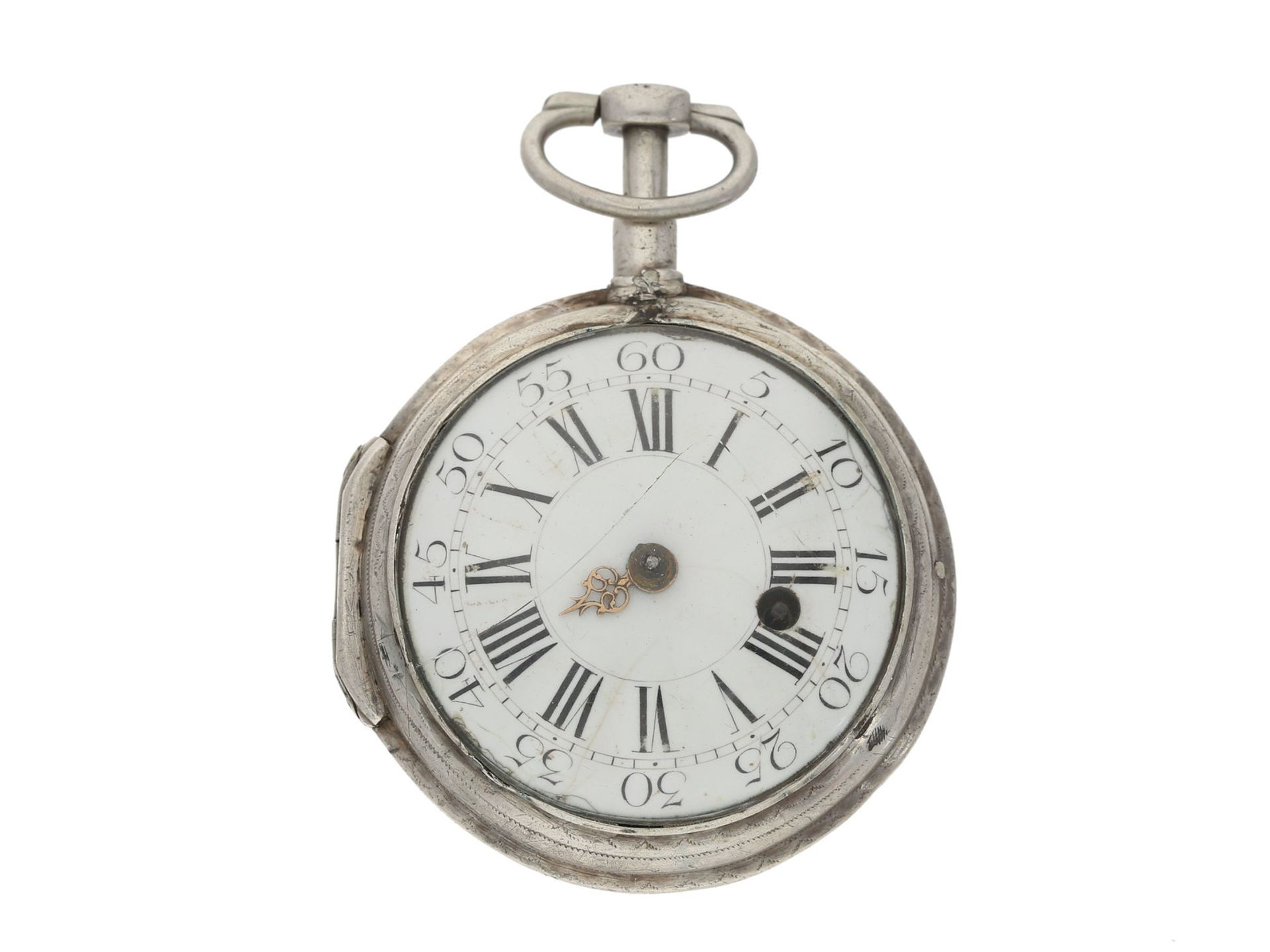 Taschenuhr: interessante Taschenuhr mit früher Zylinderhemmung, Louis XV, Silber, F. Carle Paris