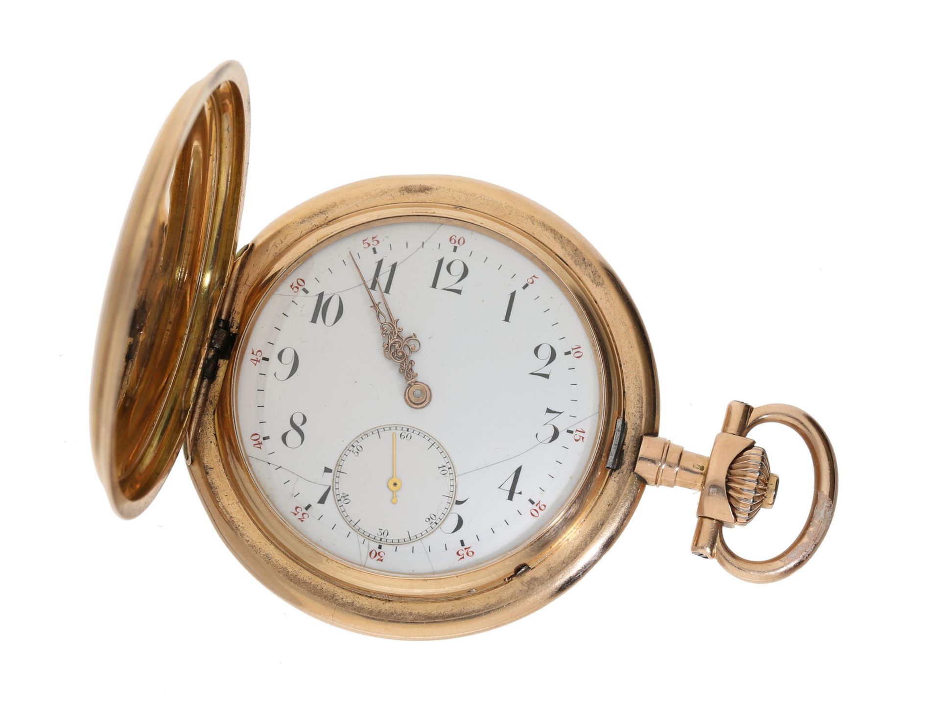 Taschenuhr: besonders schwere rotgoldene Savonnette, IWC Schaffhausen No.347079, ca. 1905