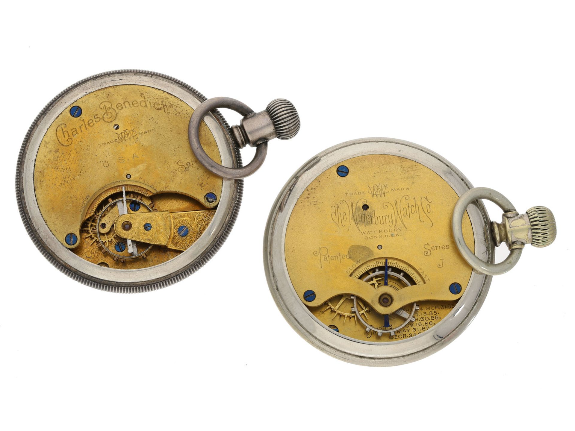 Taschenuhr: 2 seltene amerikanische Waterbury Taschenuhren mit Duplexhemmung, 19. Jh. - Bild 2 aus 2