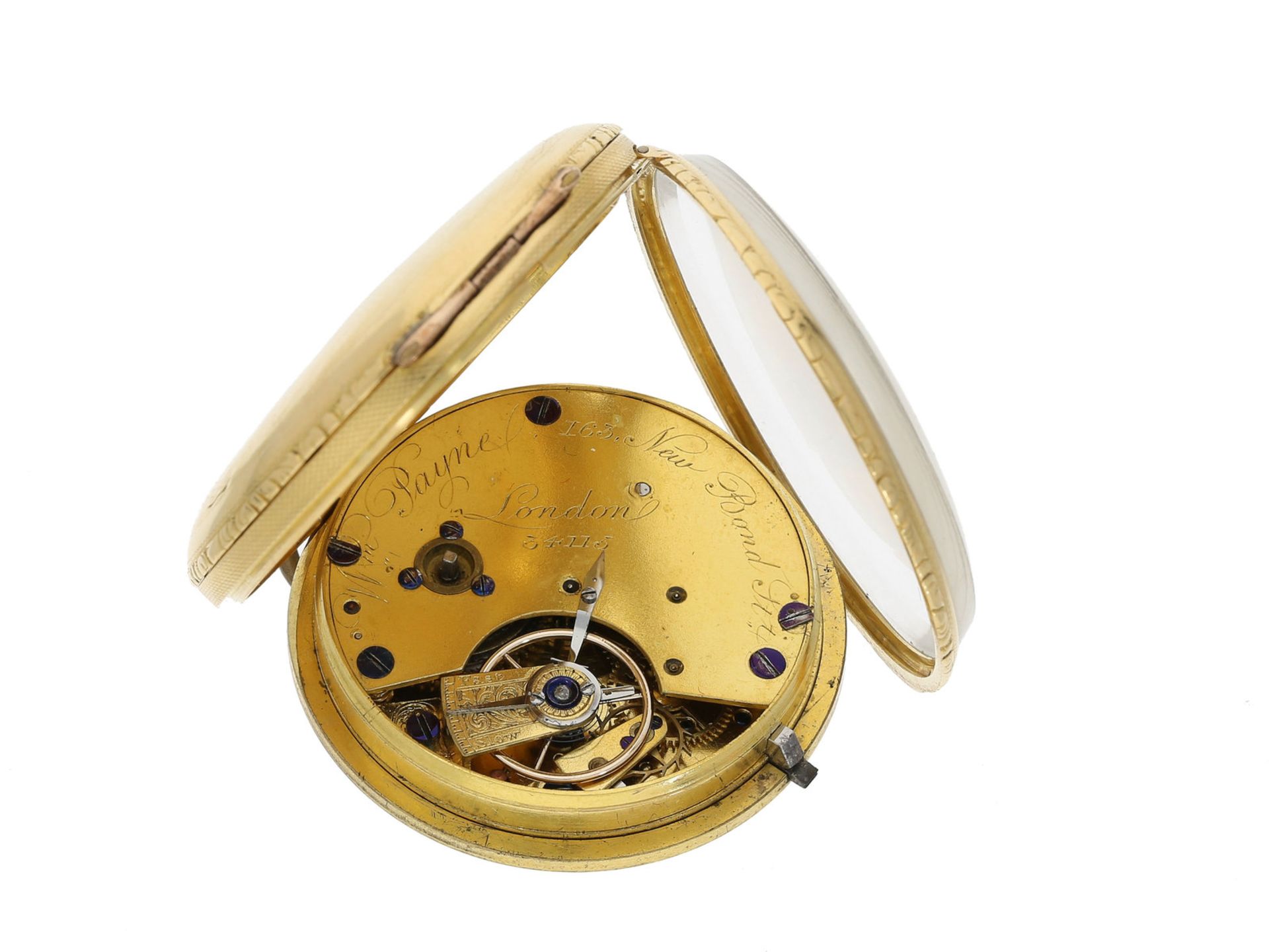 Taschenuhr: frühe englische Taschenuhr, um 1830, 18K Gold, signiert William Payne London No. 341 - Bild 3 aus 3