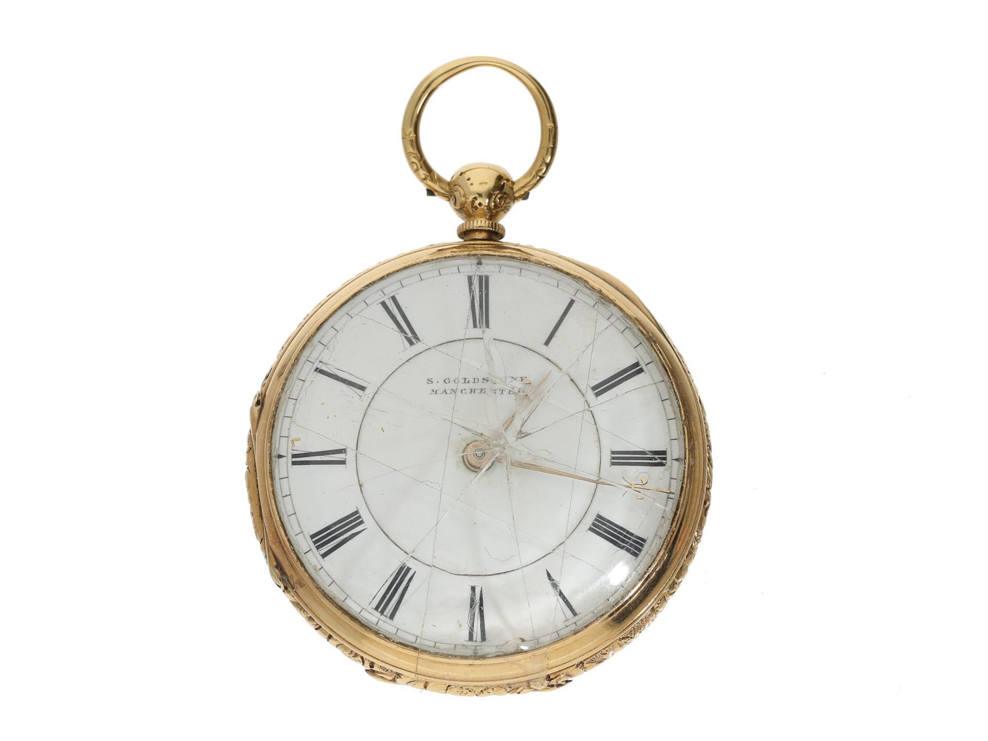 Taschenuhr: englische 18K Taschenuhr, Hallmarks 1876, signiert Goldstone Manchester