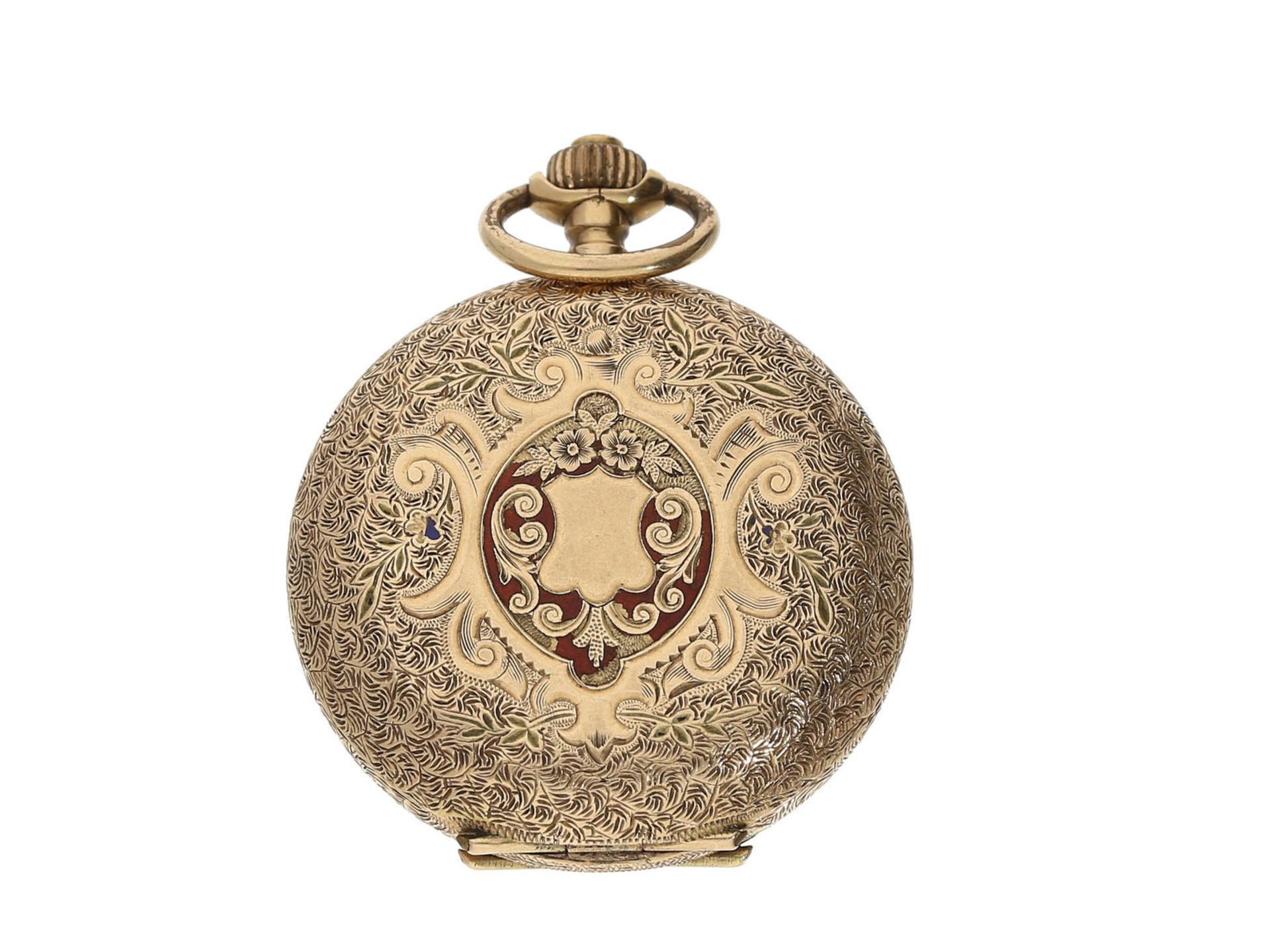 Taschenuhr: prächtige Jugendstil Damensavonnette, Gold, ca. 1900 - Bild 2 aus 3