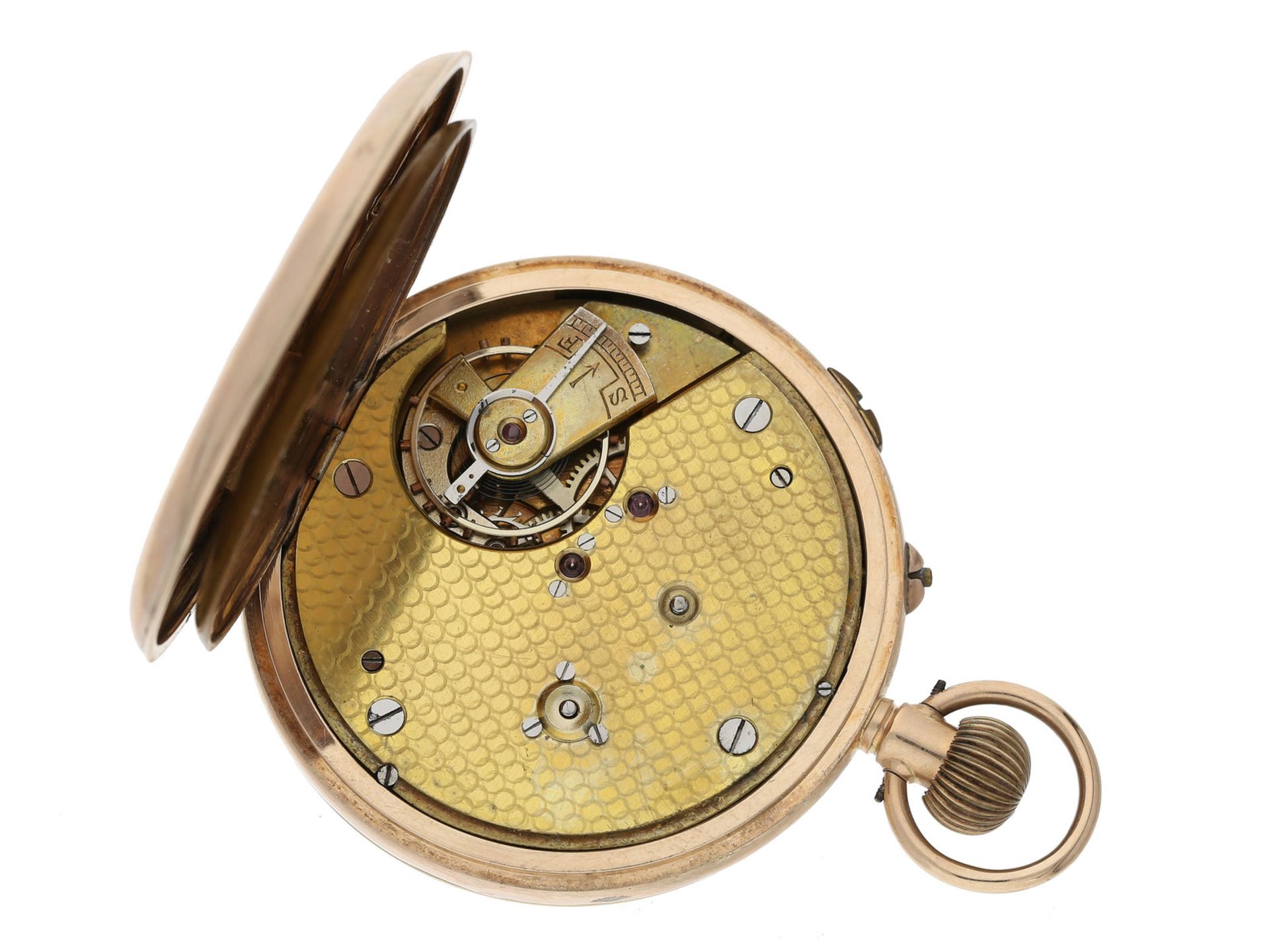 .Taschenuhr: interessante und ungewöhnliche Rotgoldsavonnette mit Centre-Second Chronograph - Bild 2 aus 2