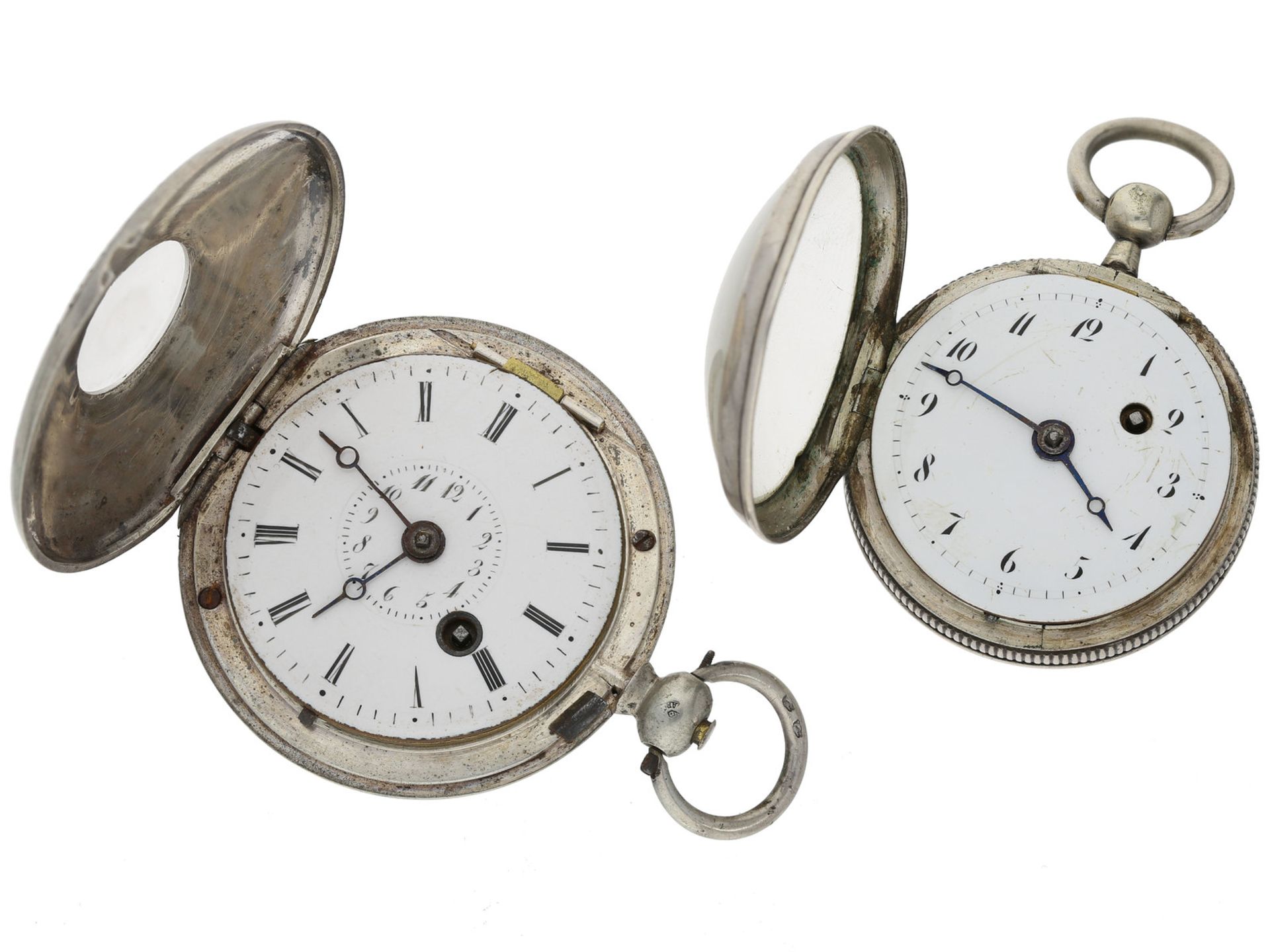 Taschenuhr: 2 silberne Spindeluhren, um 1800