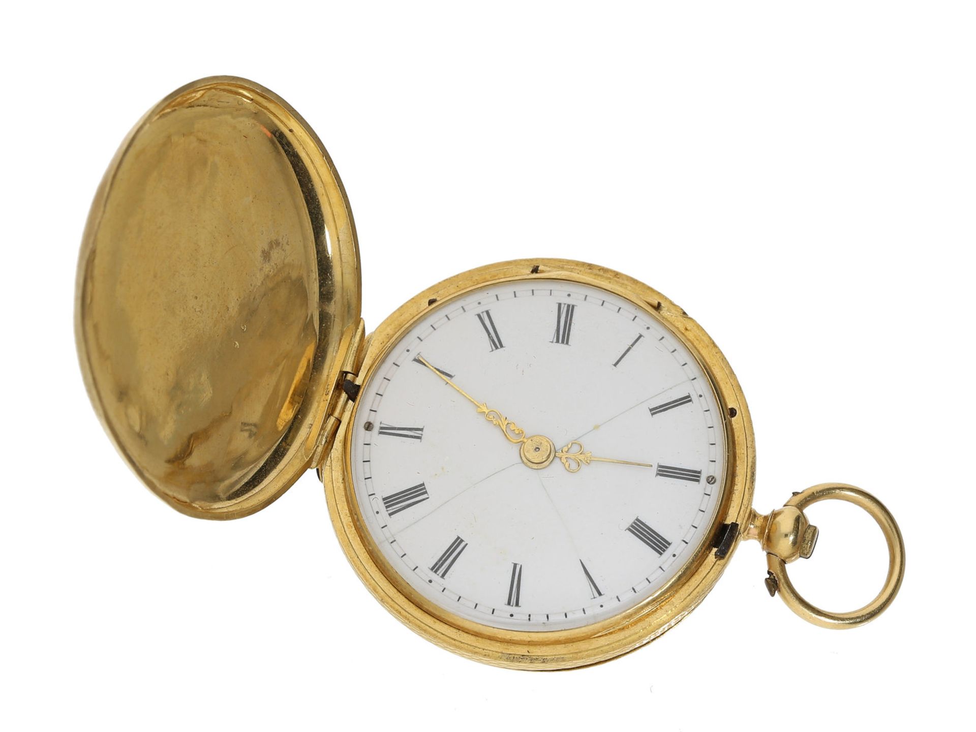 Taschenuhr: frühe Goldsavonnette mit Schlüsselaufzug, signiert Geneve No. 51596, ca. 1850