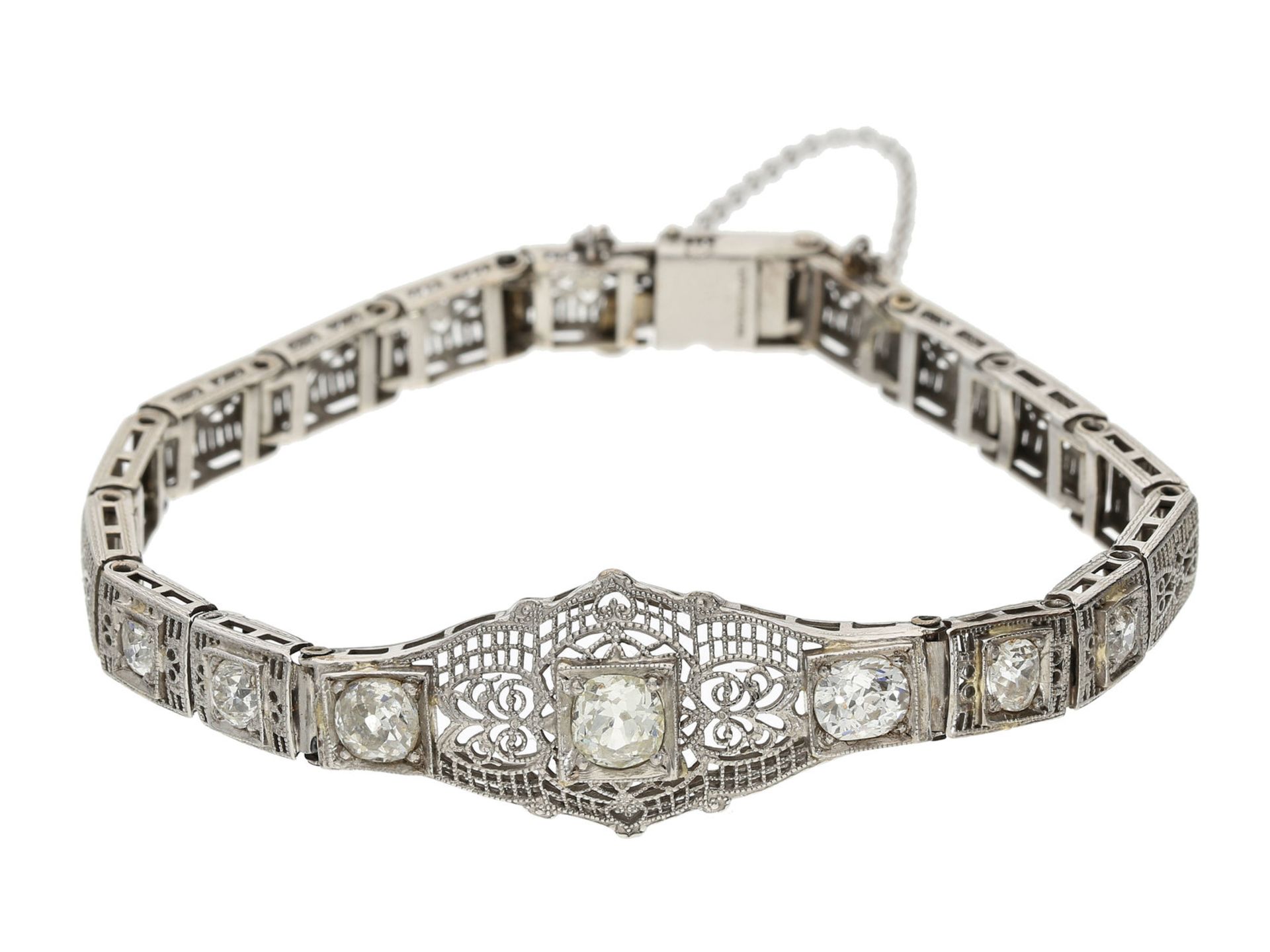Armband: filigran gearbeitetes antikes Armband mit Diamanten im Alt- und Kissenschliff insgesamt