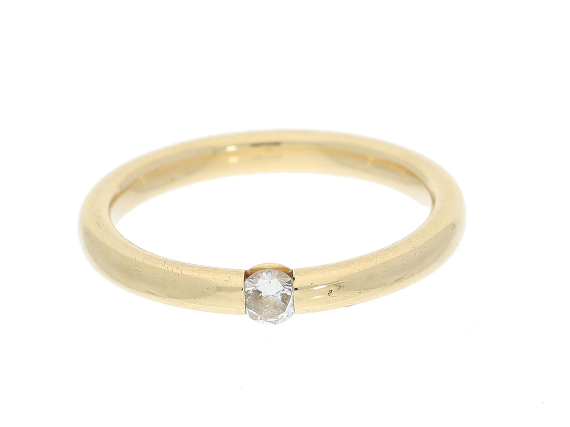 Ring: schöner Solitärring mit Brillant von ca. 0,15ct in Spannring-Optik