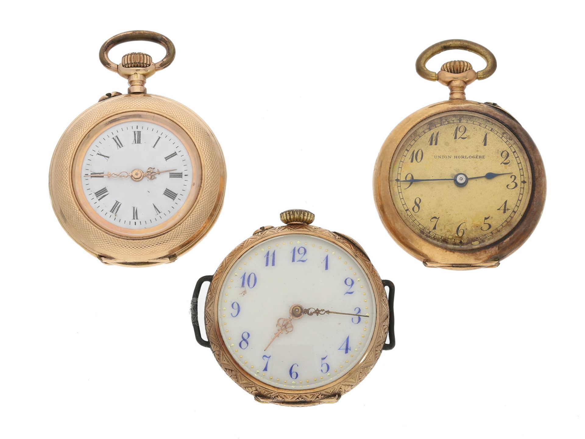 Taschenuhr: Konvolut von 3 goldenen Damenuhren, um 1900