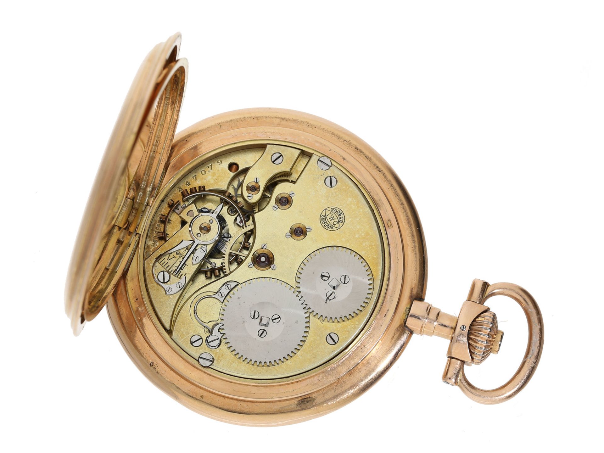 Taschenuhr: besonders schwere rotgoldene Savonnette, IWC Schaffhausen No.347079, ca. 1905 - Bild 3 aus 3