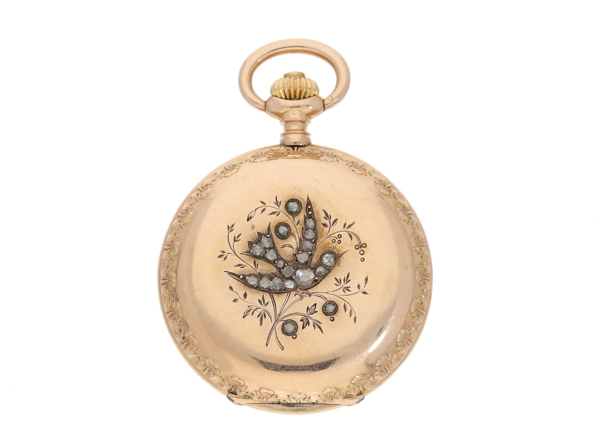 Taschenuhr: prächtige Goldsavonnette mit Diamantbesatz, William Schmidt Geneve, No.157936, ca.19 - Bild 2 aus 4