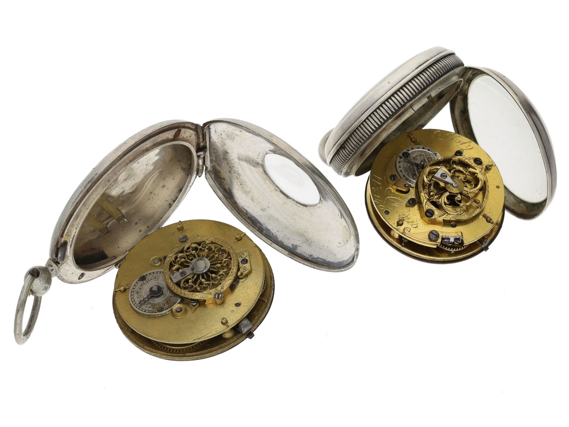 Taschenuhr: 2 silberne Spindeluhren, um 1800 - Bild 2 aus 2
