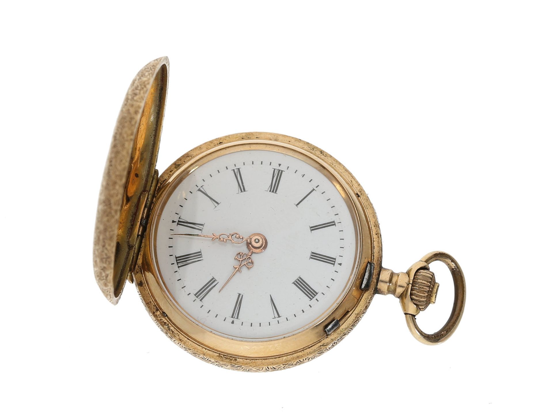 Taschenuhr: prächtige Jugendstil Damensavonnette, Gold, ca. 1900