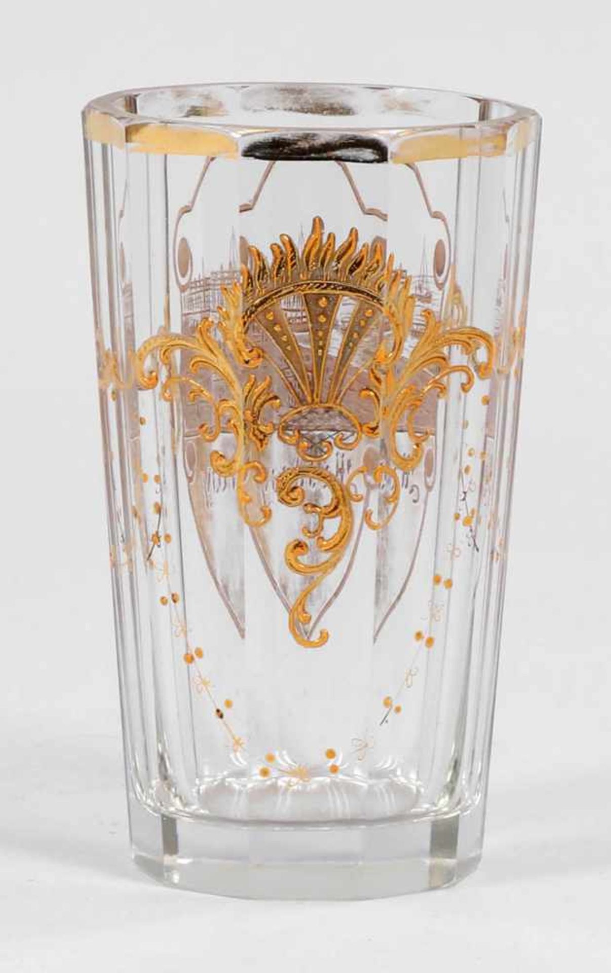 Facettiertes Badeglas Miedzyzdroje (deutsch Misdroy)Um 1880. Farbloses Glas, Geschliffen, Gold - Image 2 of 3