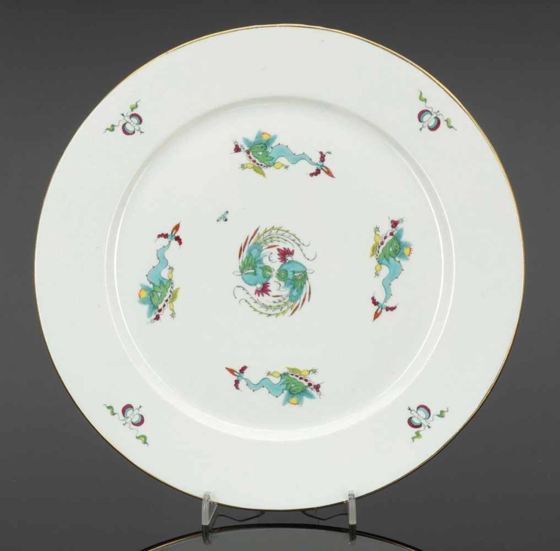 Teller mit glattem RandStaatliche Porzellan Manufaktur, Meissen 1924-1934. - Hofdrache -