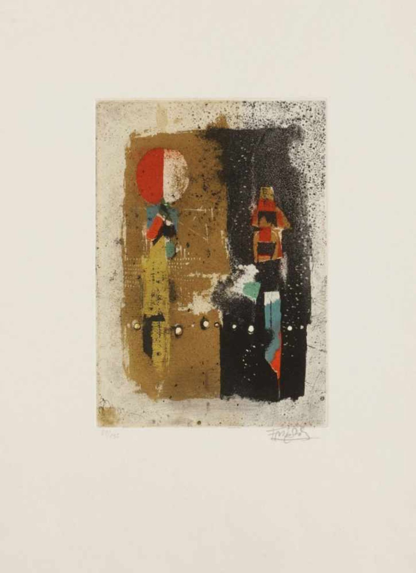 Johnny Friedlaender1912 Pleß - 1992 Paris - Komposition - Farbige Aquatintaradierung/Papier. E.A. 20 - Bild 4 aus 4