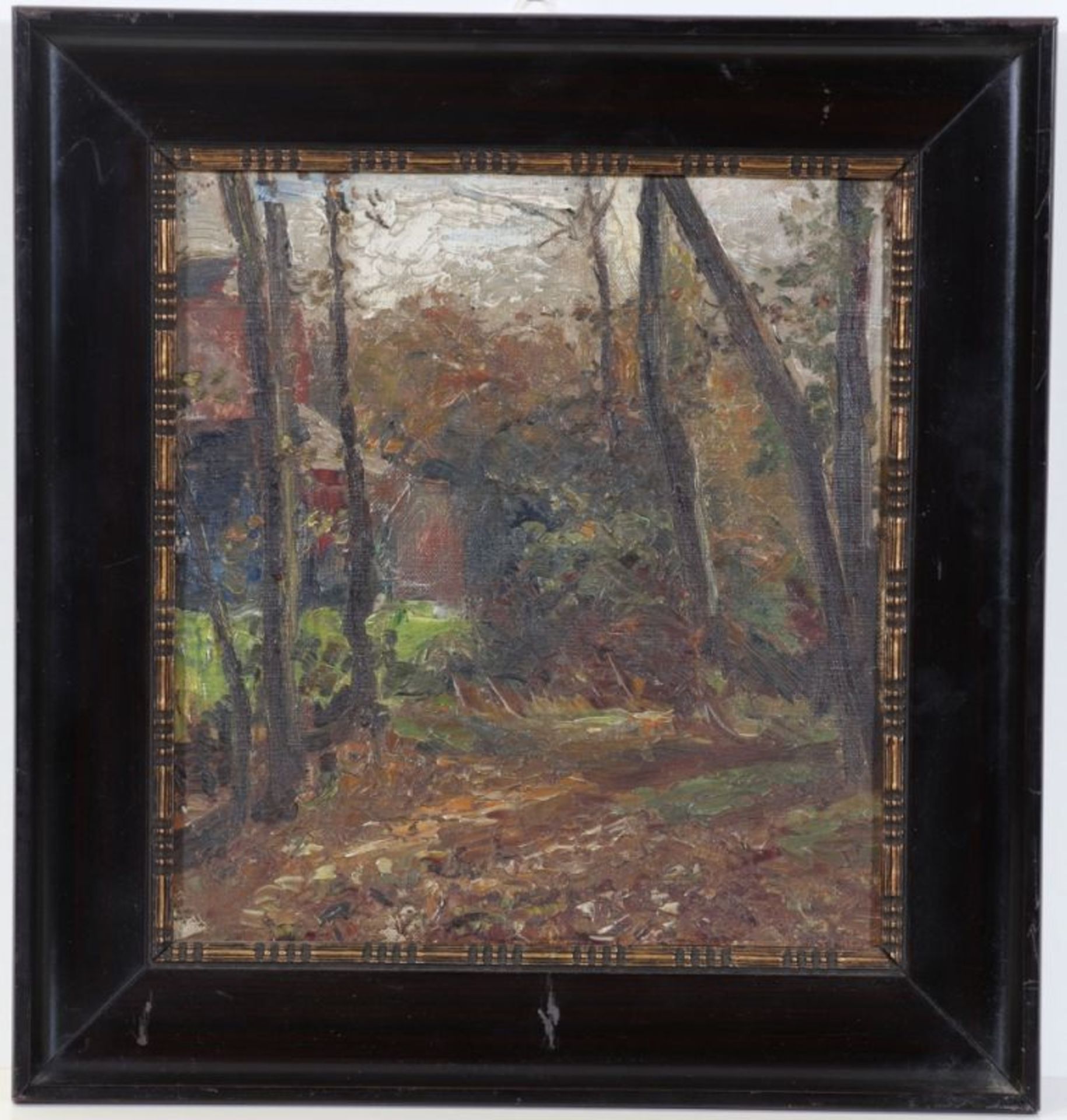 Künstler des 19./20. Jahrhunderts- Waldweg - Öl auf Lwd./Pappe. 25,5 x 23,7 cm. Rückseitig - Image 2 of 2