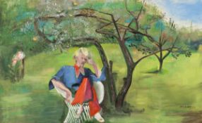 Annot (Anna-Ottilie) Jacobi1894 Berlin - 1981 München - "Frau im Garten unter Apfelbaum" - Öl/Lwd.