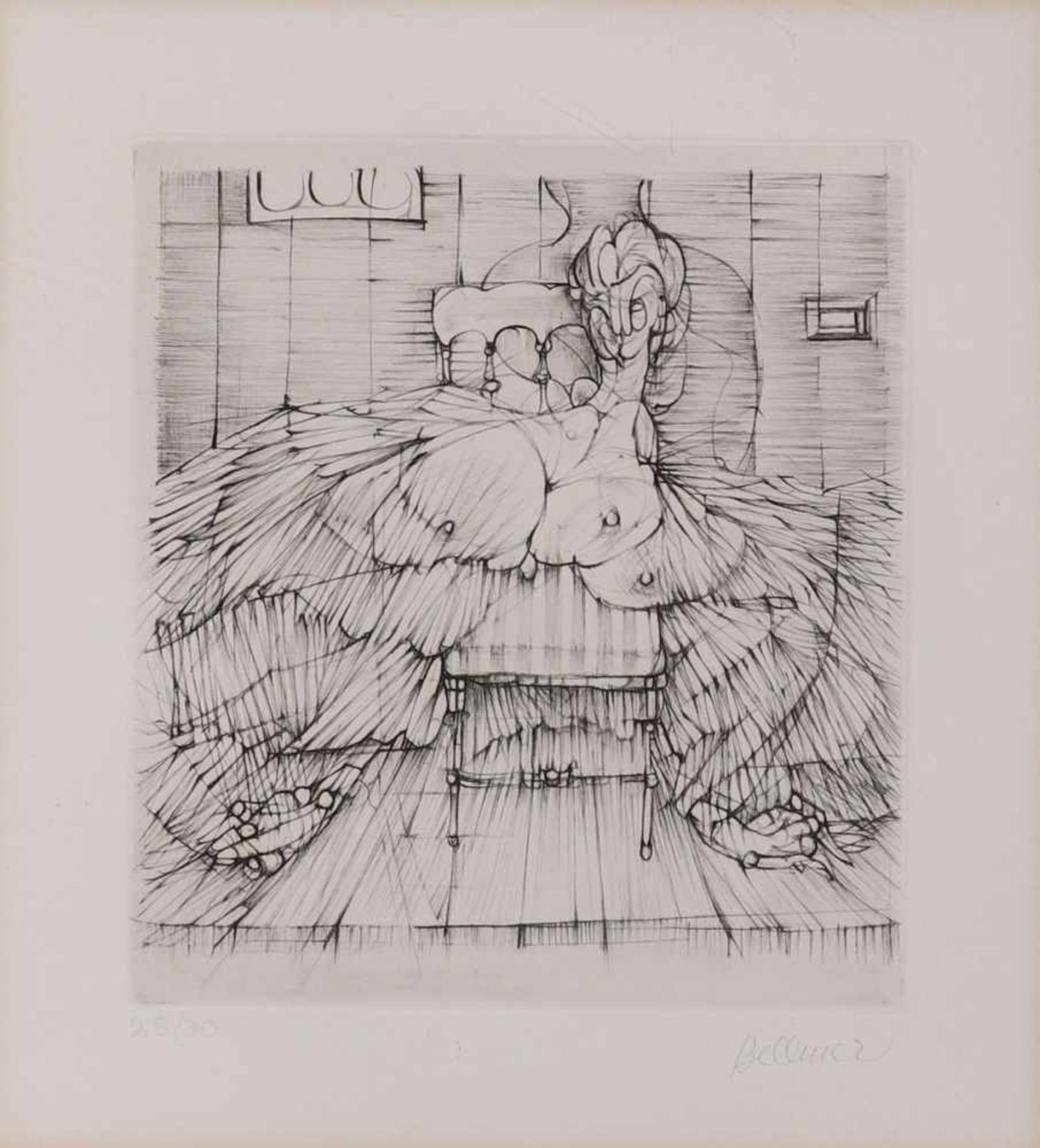 Hans Bellmer1902 Kattowitz - 1975 Paris - "Nu sur chaise rayée" - Radierung/Papier. 28/70. 17,9 x 16