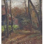 Künstler des 19./20. Jahrhunderts- Waldweg - Öl auf Lwd./Pappe. 25,5 x 23,7 cm. Rückseitig