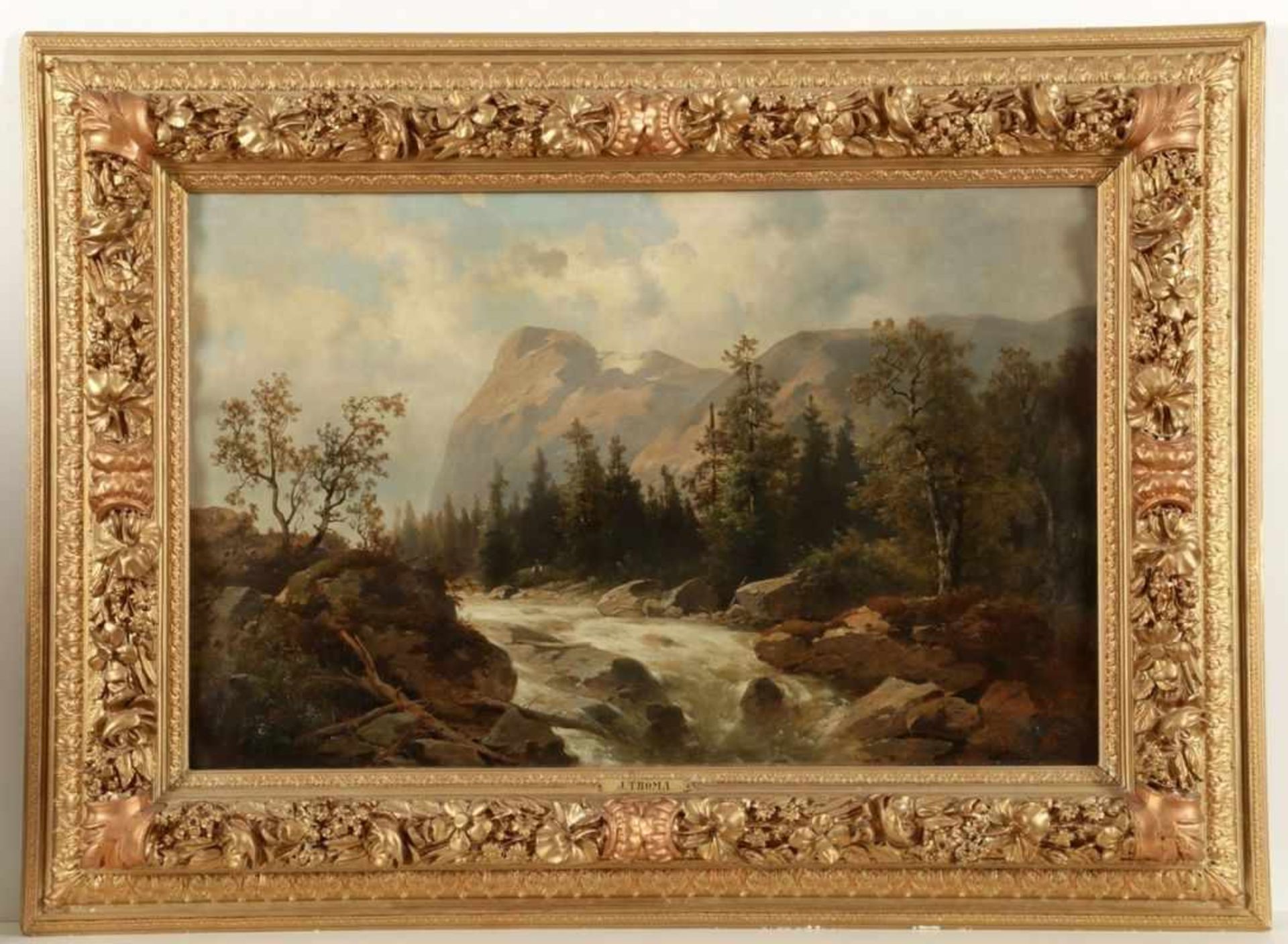 Josef Thoma1828 Wien - 1899 Wien - Gebirgslandschaft - Öl/Lwd. 69 x 105 cm. Sign. r. u.: J. Thoma. - Bild 2 aus 2