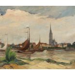 Friedrich August Herkendell1876 Düsseldorf - 1940 Düsseldorf - Segler am Fluss - Öl/Lwd. 50 x 60 cm.