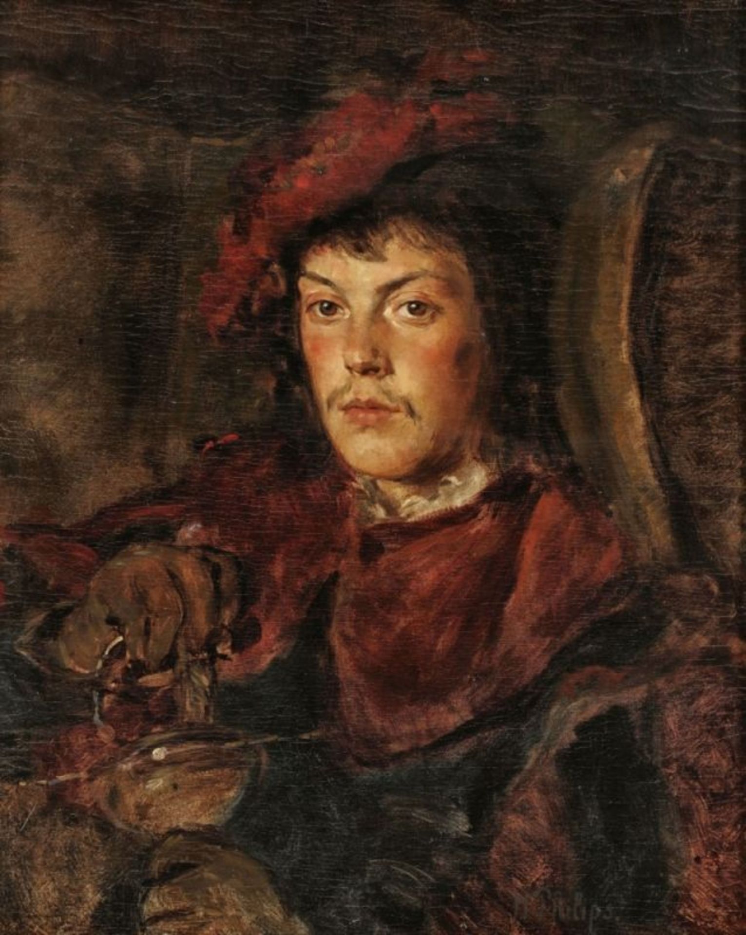 Hermann August Philips1844 Aachen - 1927 München - Porträt von einem jungen Mann - Öl/Lwd. 56 x 47