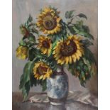 Eugen Schoch1884 - 1968 München - Sonnenblumen in Asiatischer Vase - Öl/Lwd. 100 x 80 cm. Sign. r.