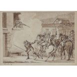 Jacques François Swebach1769 Metz - 1823 Paris - Kriegsszene - Tusche/Papier. 10,5 x 14,5 cm.
